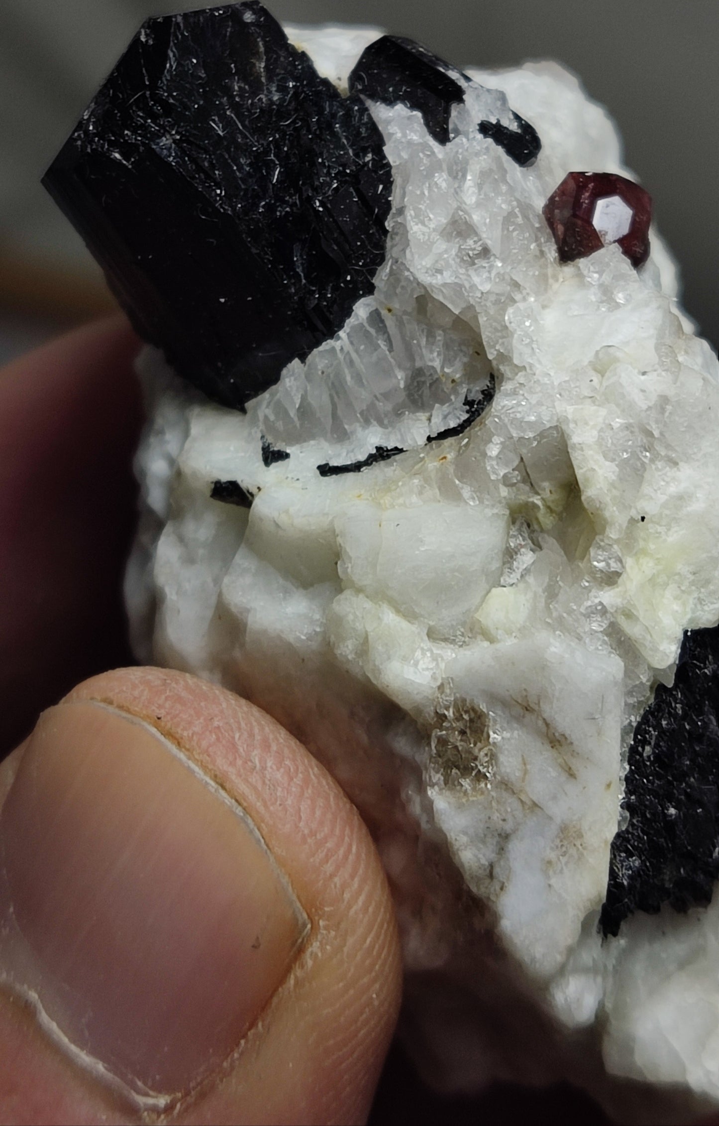 Garnet Spessartine On Feldspar with Black Tourmaline Schorl 61 grams