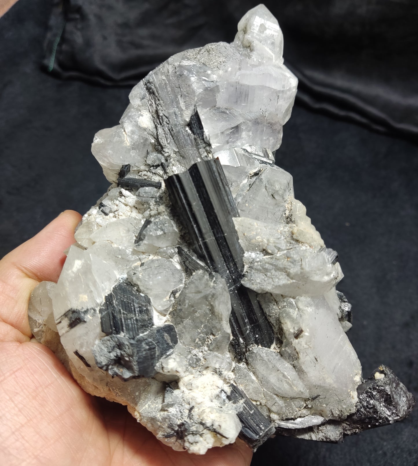 Large Cabinet Size Natural quartz cluster with black tourmaline 920 grams