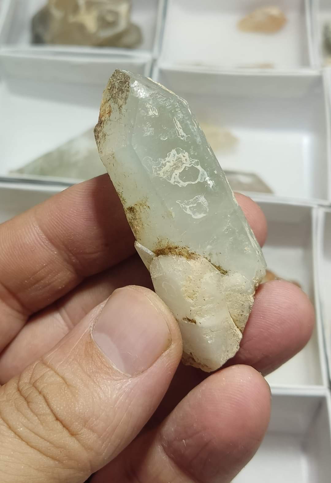 Flat of 30 amphibole quartz crystals