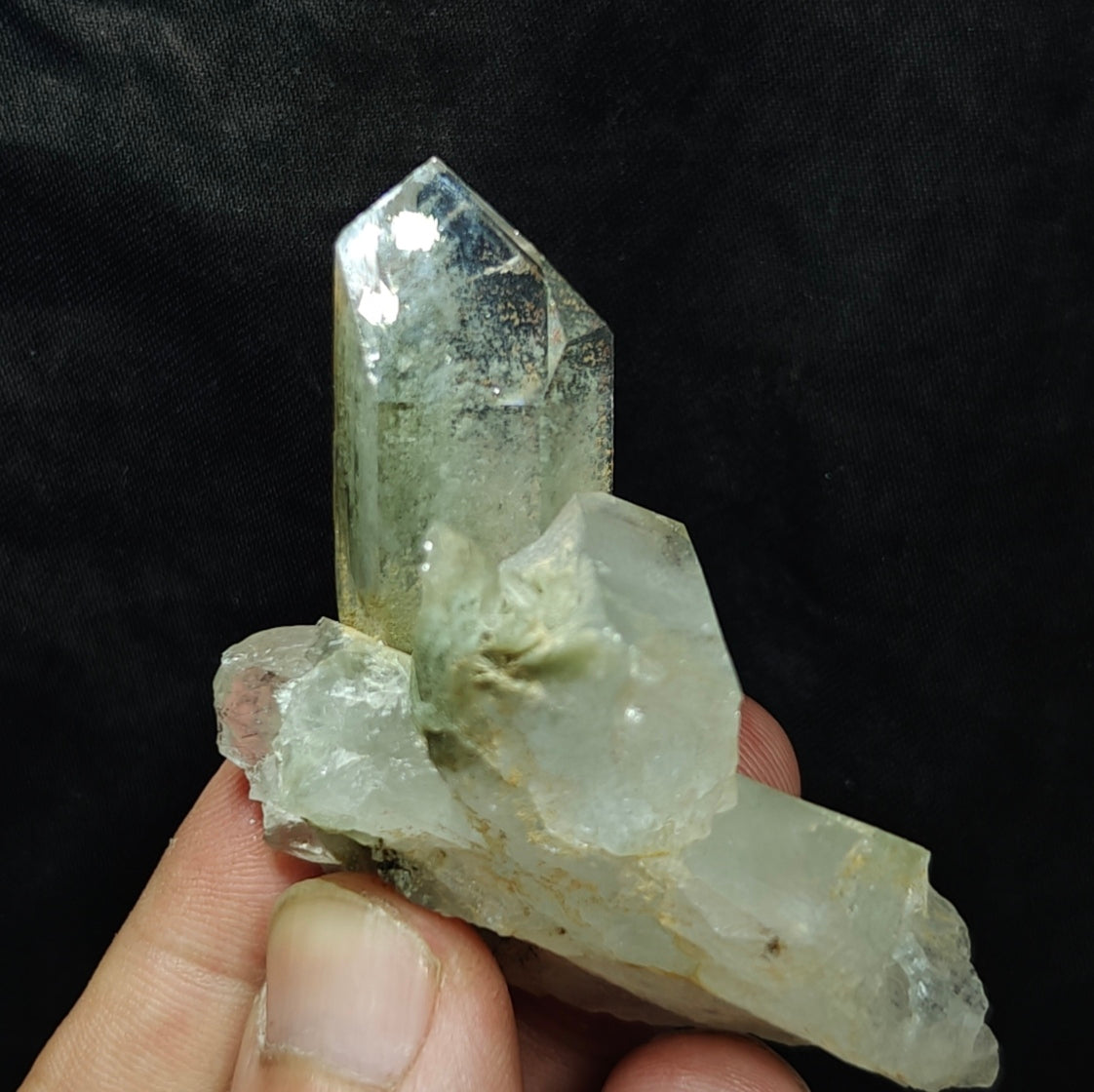 両剣クローライトクォーツ(緑泥石入り水晶)クラスター 64g