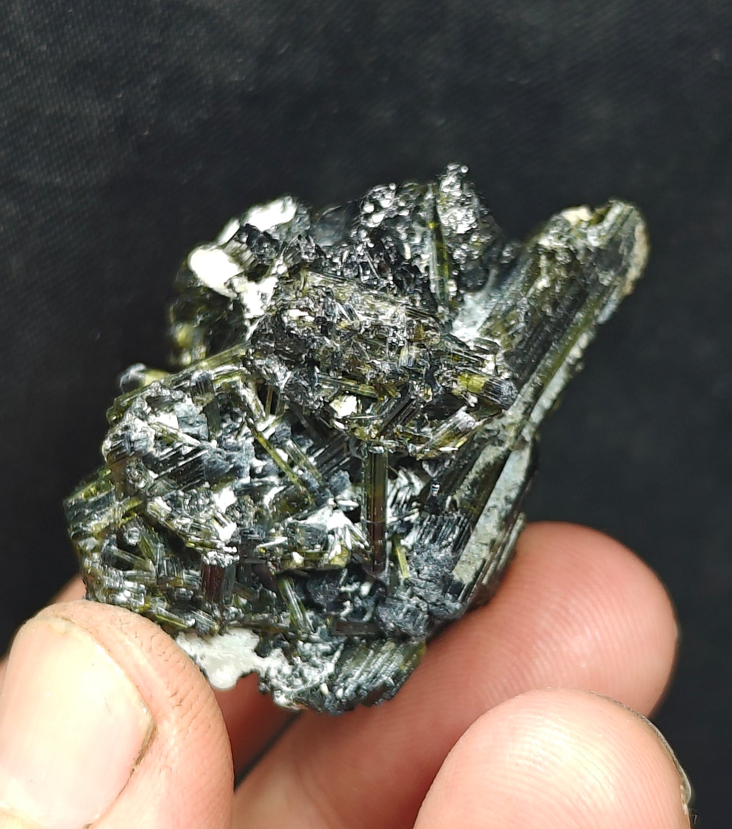 Dark green color Tourmaline crystal with chatoyance effect 50 grams