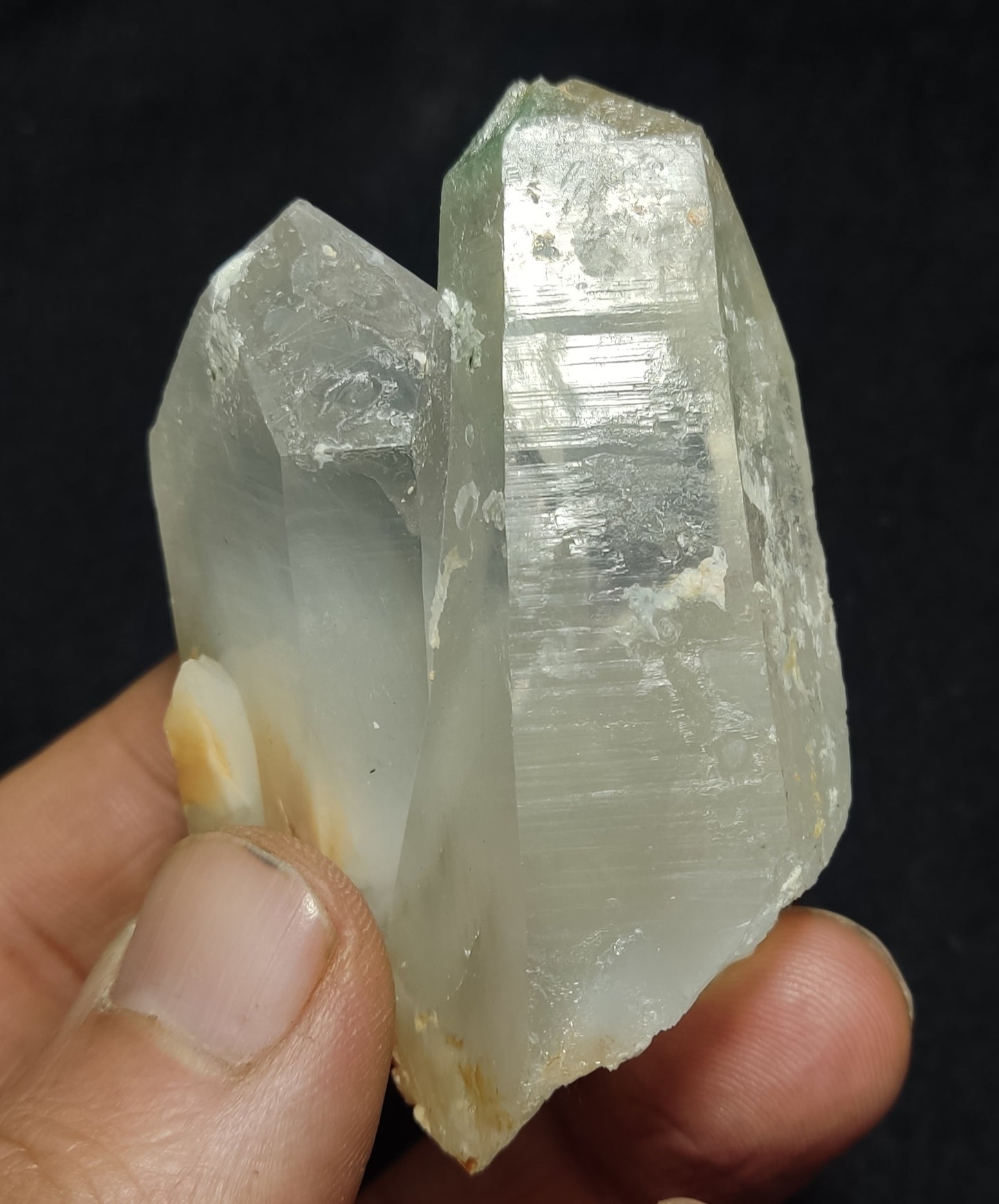 Twin Quartz Formations Amphibole Inclusions 120 grams