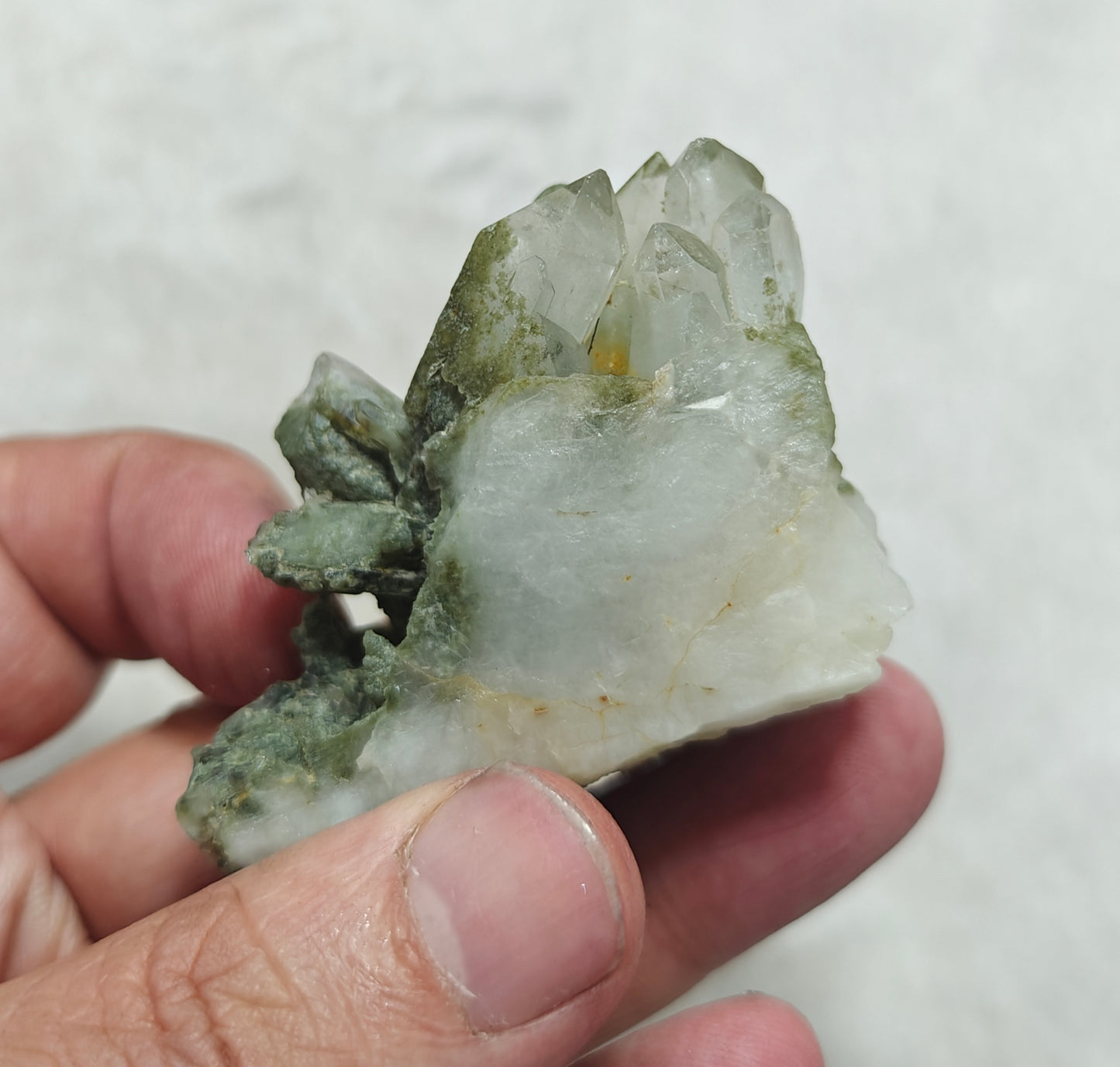 An Aesthetic small Natural crystals cluster of beautifully terminated Chlorite Quartz 65 grams