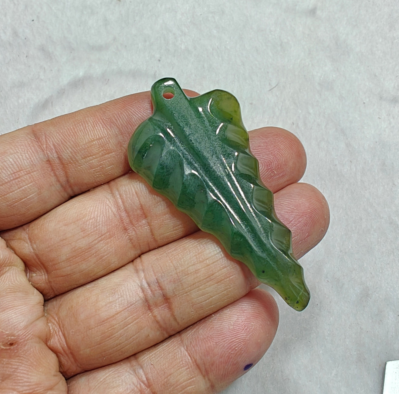Natural Nephrite jade leaf pendant drilled