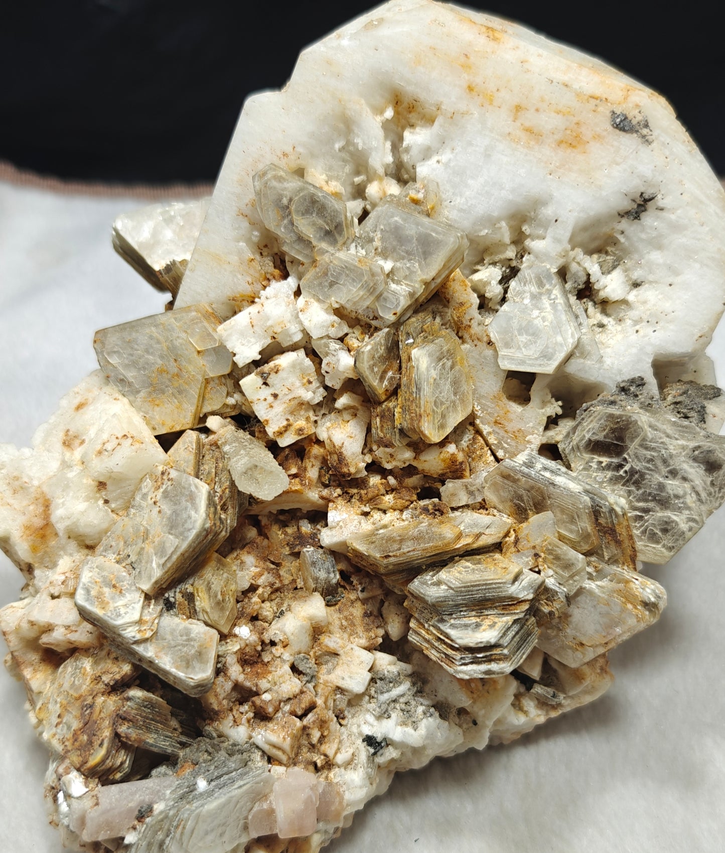 Etched feldspar with aquamarine crystal, muscovite, Apatite and some schorl 1654 grams