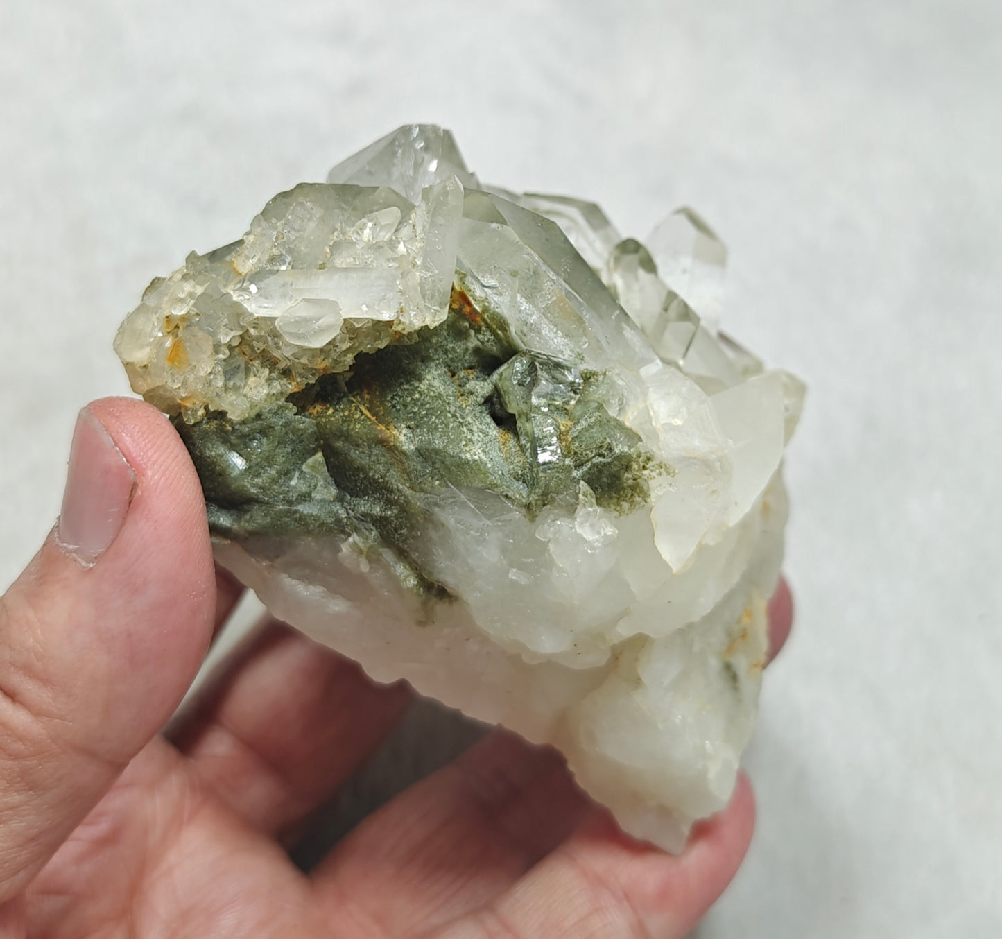 An Aesthetic Natural crystals cluster of beautifully terminated Chlorite Quartz 307 grams