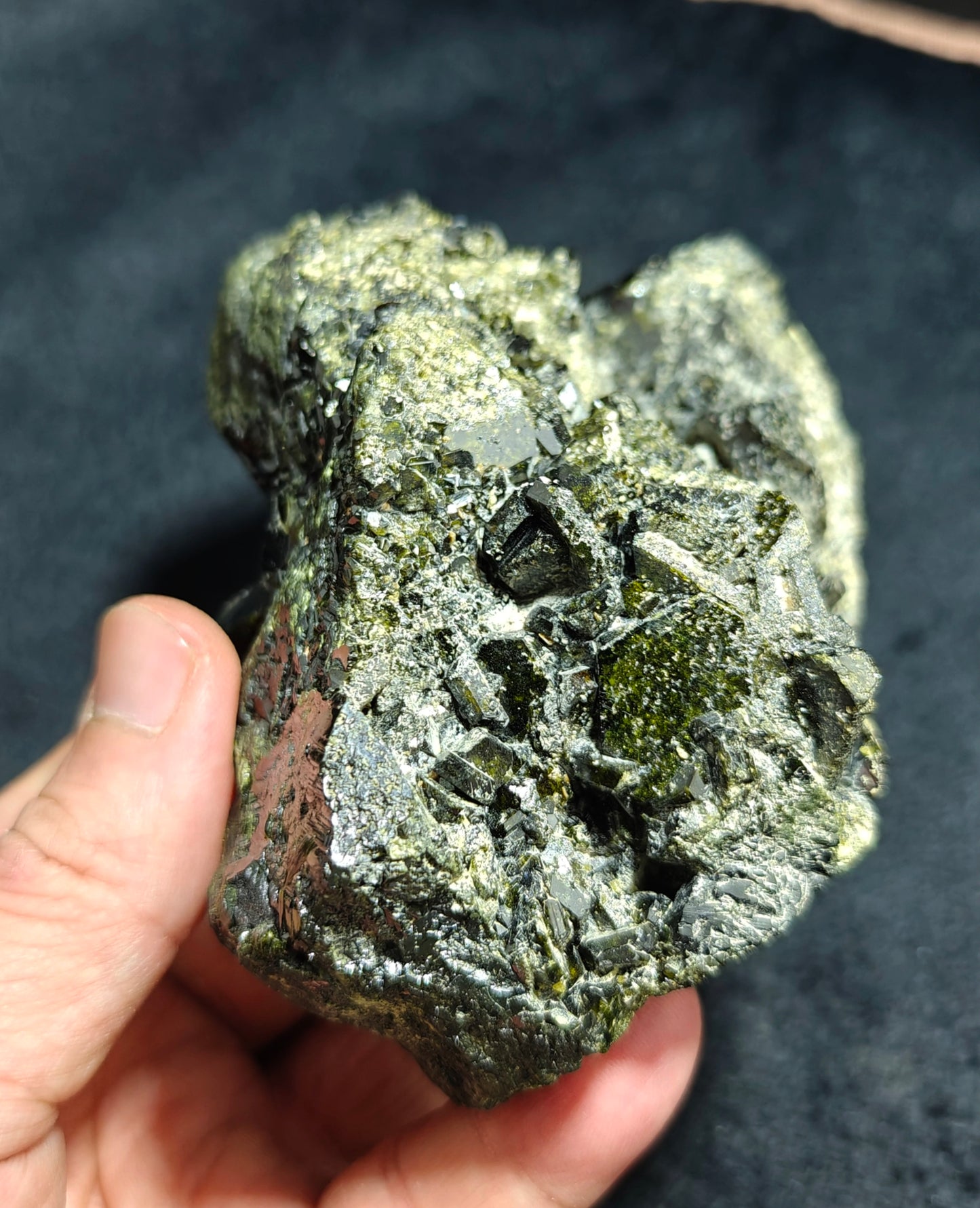 Natural Epidote cluster dark green color 760 grams