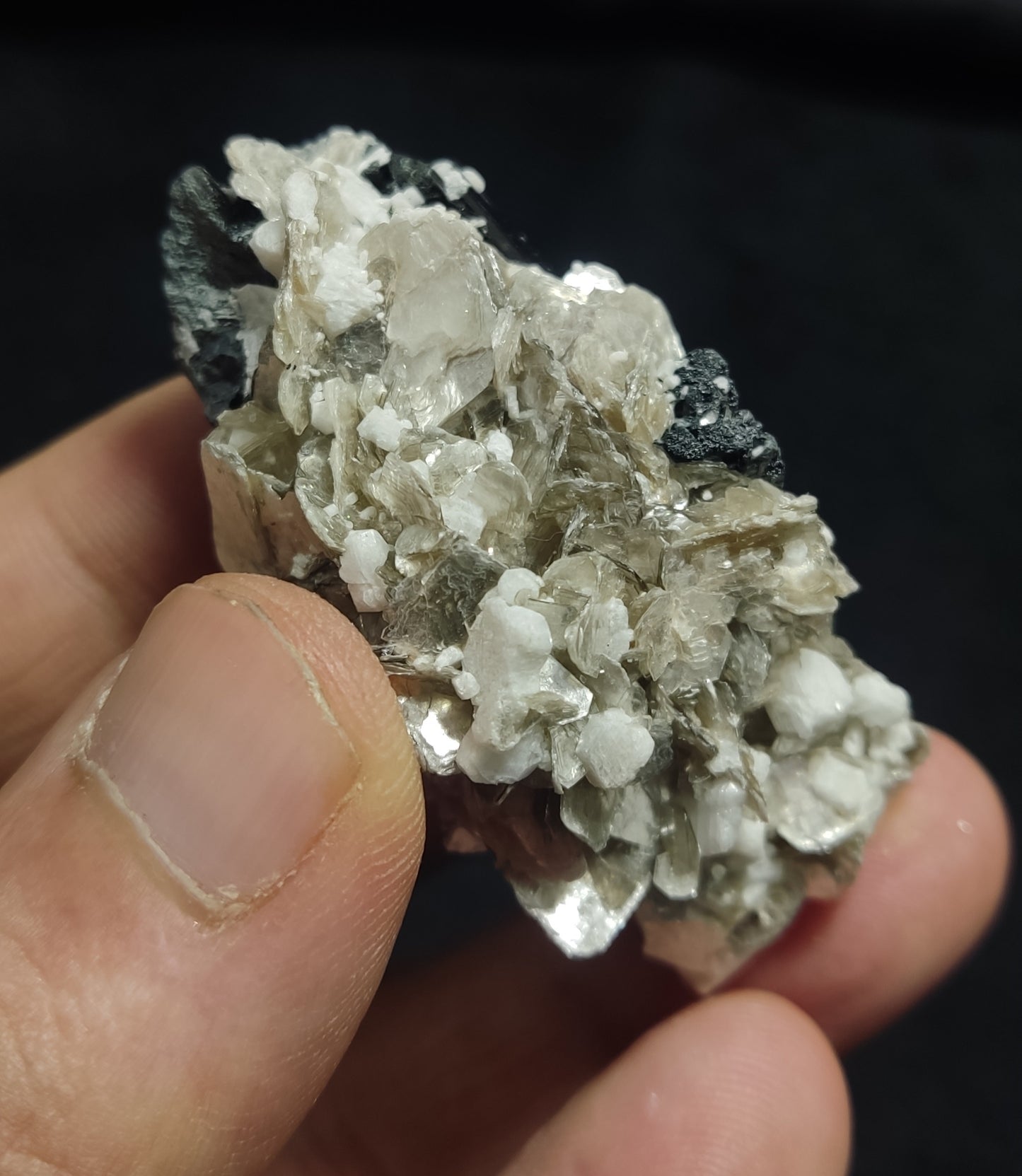 Natural Black Tourmaline Specimen with Muscovite and Some Albite 53 grams