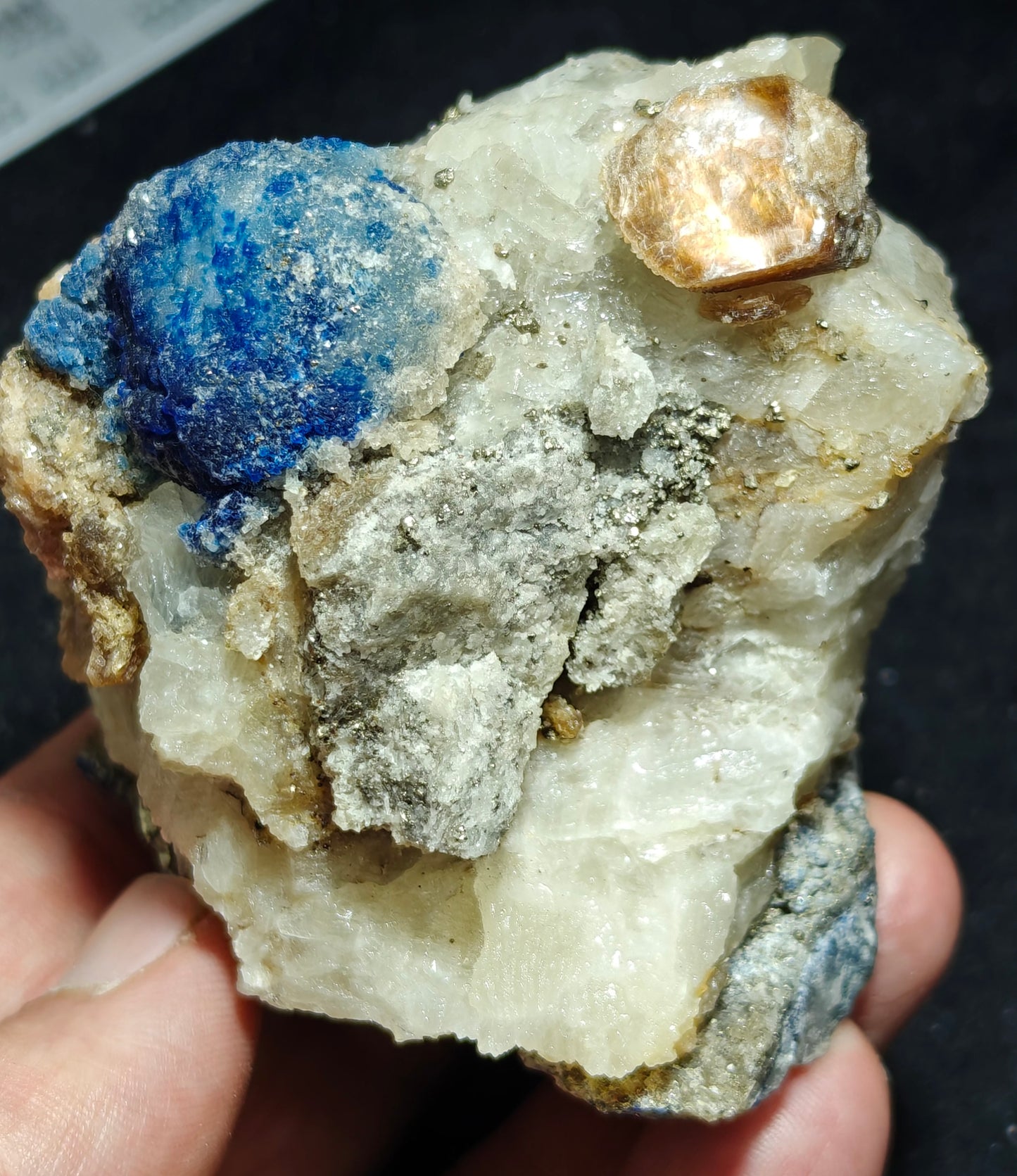 Afghanite/sodalite specimen on matrix with muscovite 399 grams