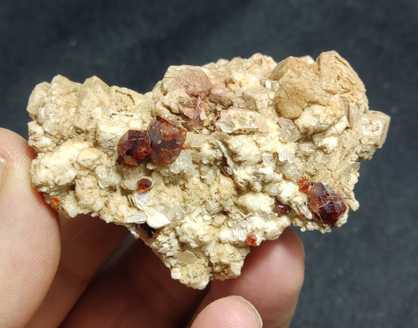 Spessartine Garnets cluster on matrix with Muscovite and albite 64 grams