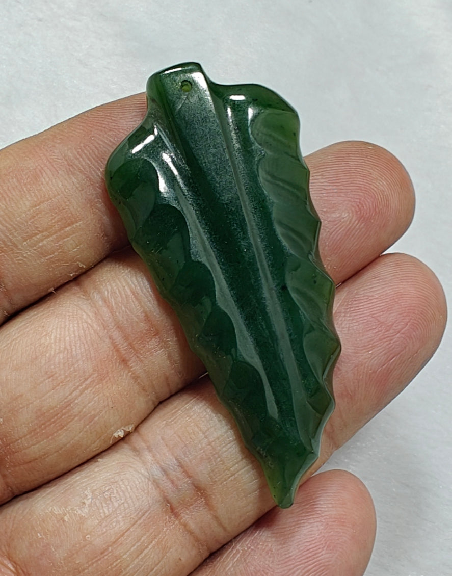 Natural Nephrite jade leaf pendant drilled
