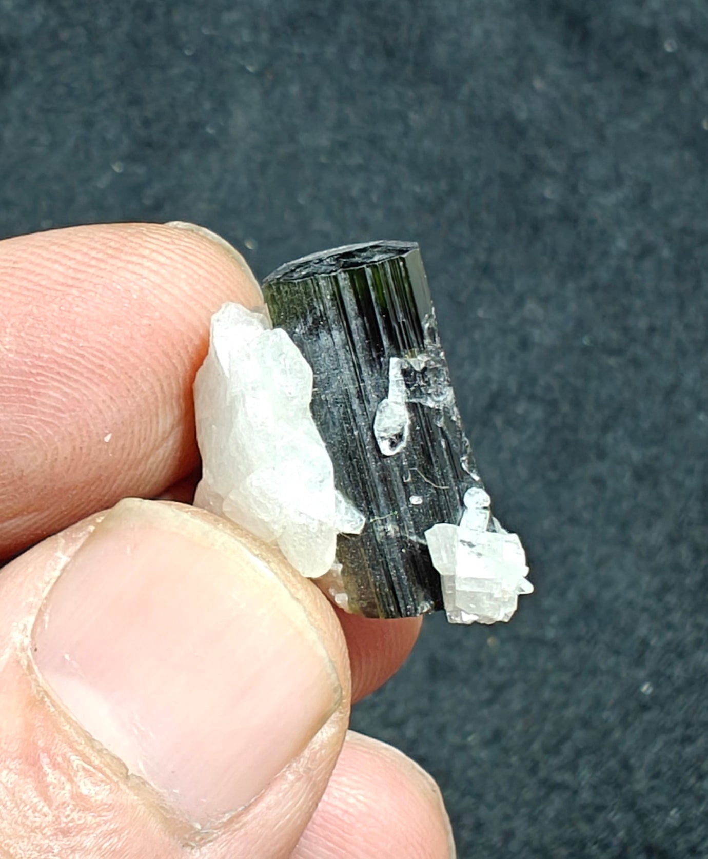 Natural green cap tourmaline specimen with albite Cleavelandite 25 carats