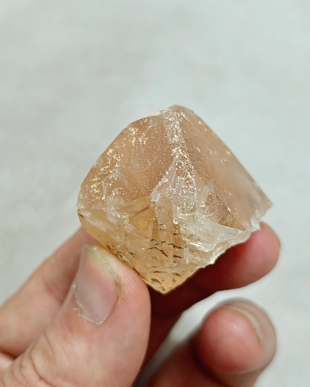 Peach color Topaz crystal with Tourmaline 68 grams