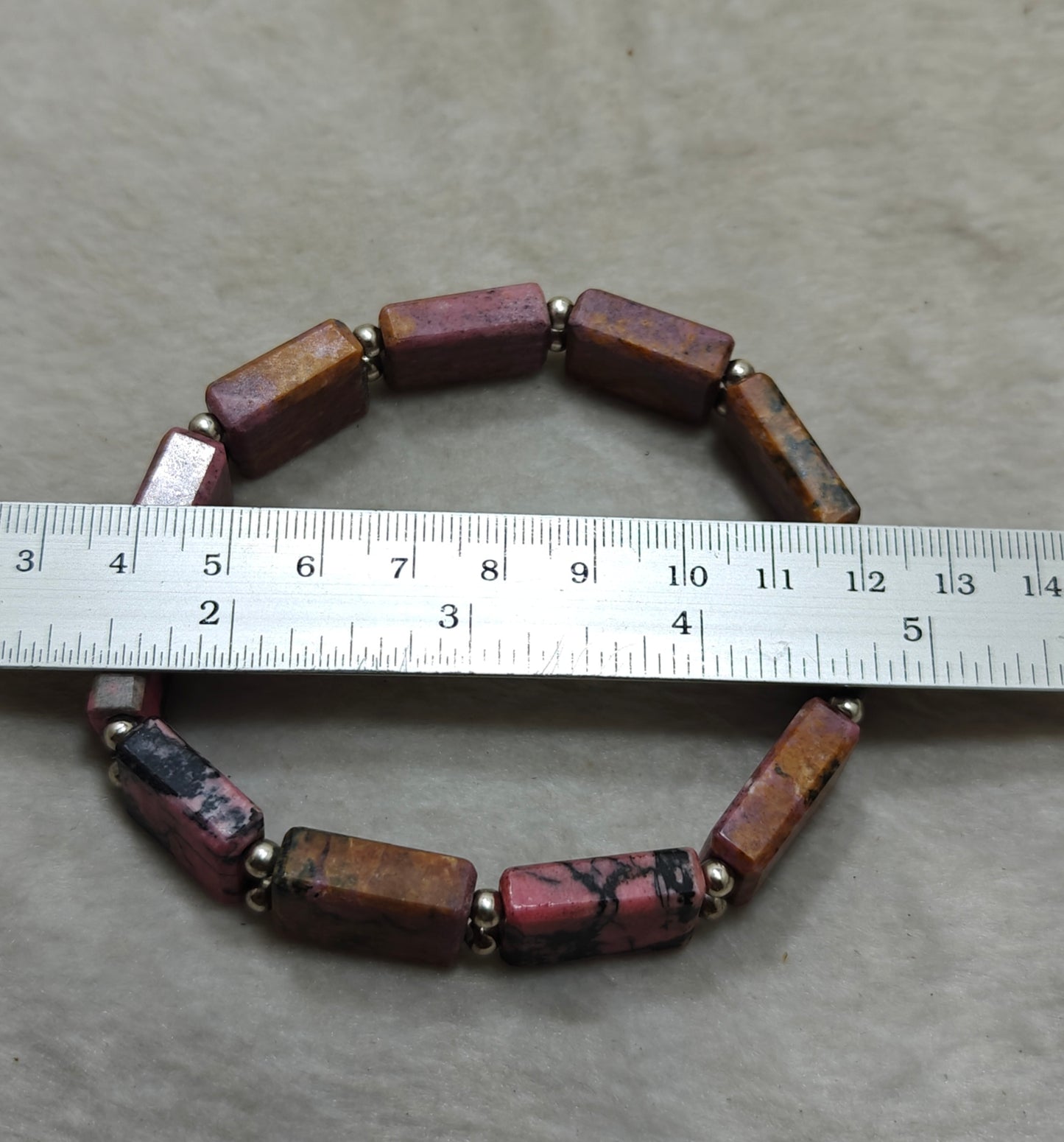 Natural rhodonite bracelet, elastic stretch fit. 9 inch length