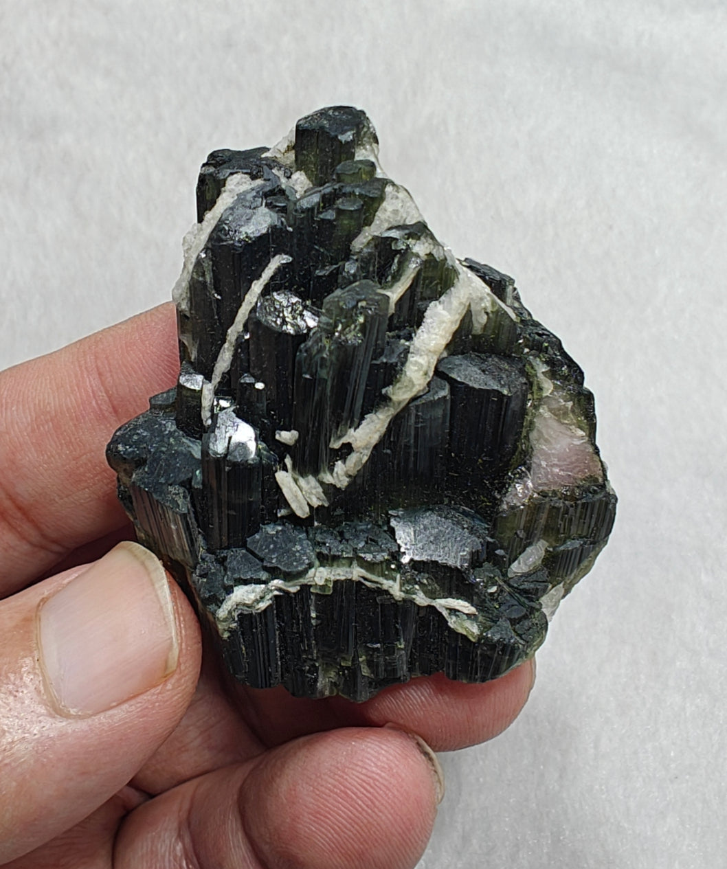 Dark green color Tourmaline crystals cluster with chatoyance effect 60 grams