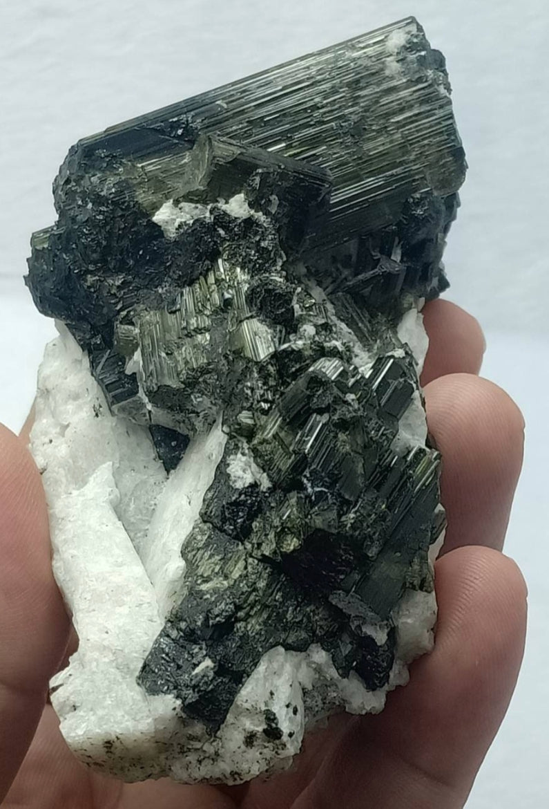 Dark green color Tourmaline crystals cluster with chatoyance effect 280 grams