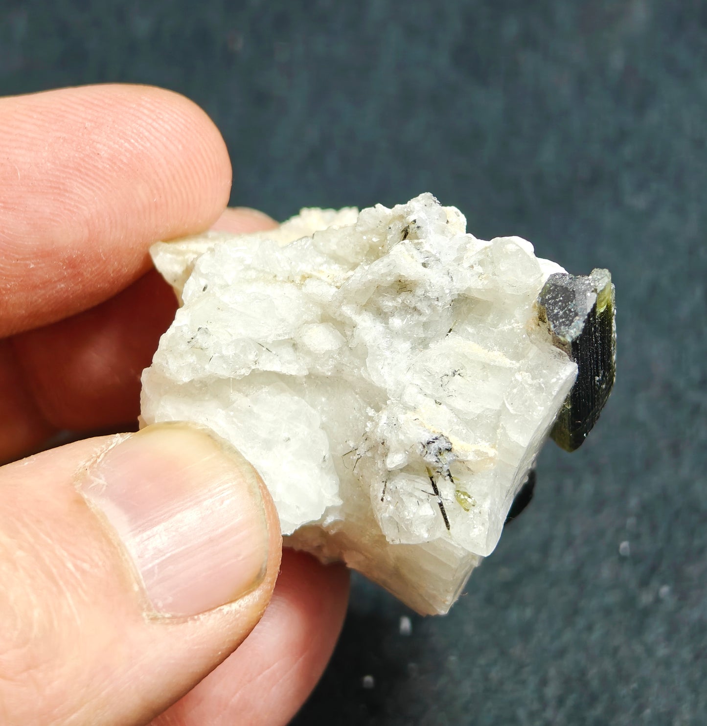 Natural tourmaline specimen with green hues with albite 45 grams