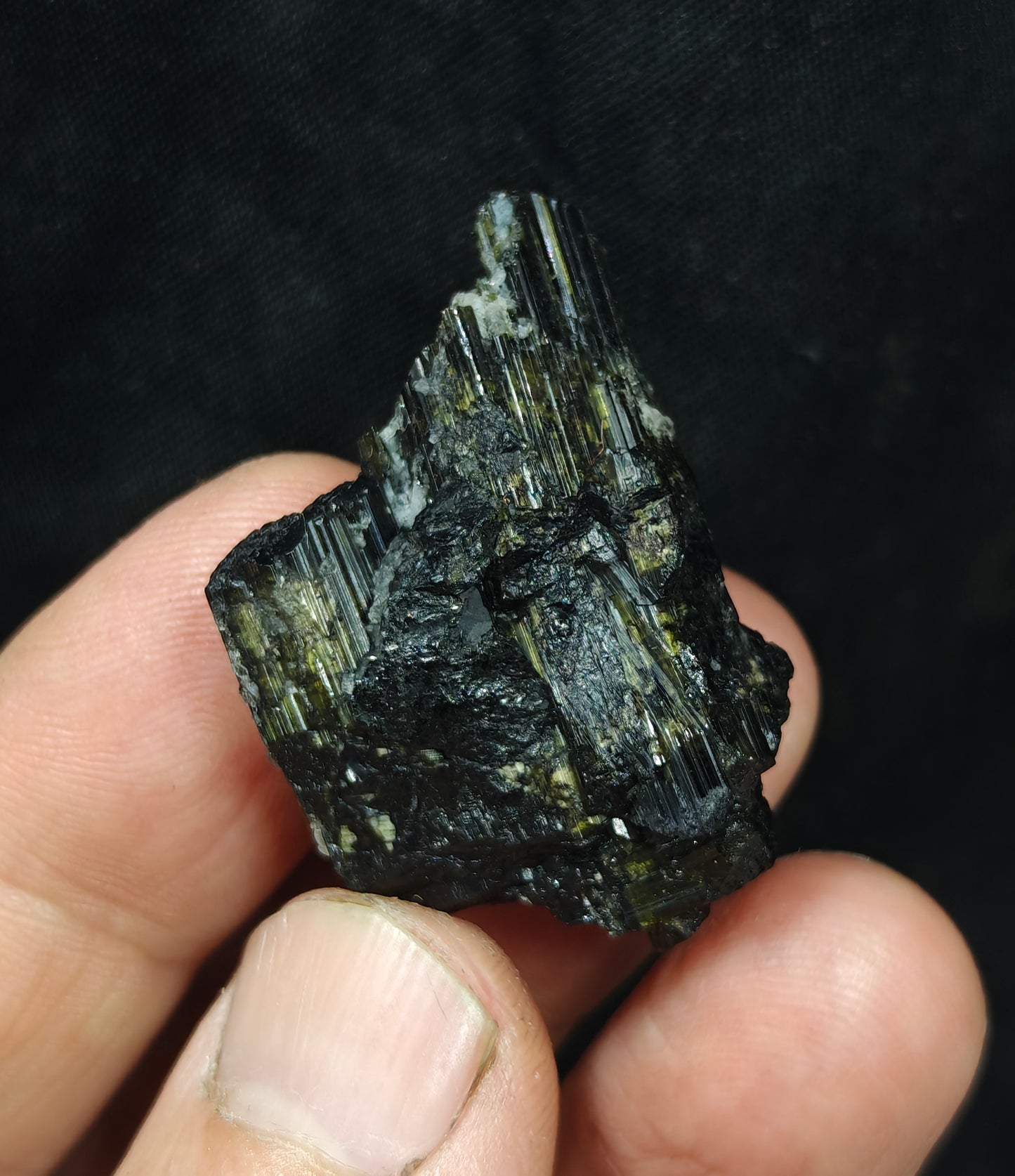 Dark green color Tourmaline crystal with chatoyance 21 grams