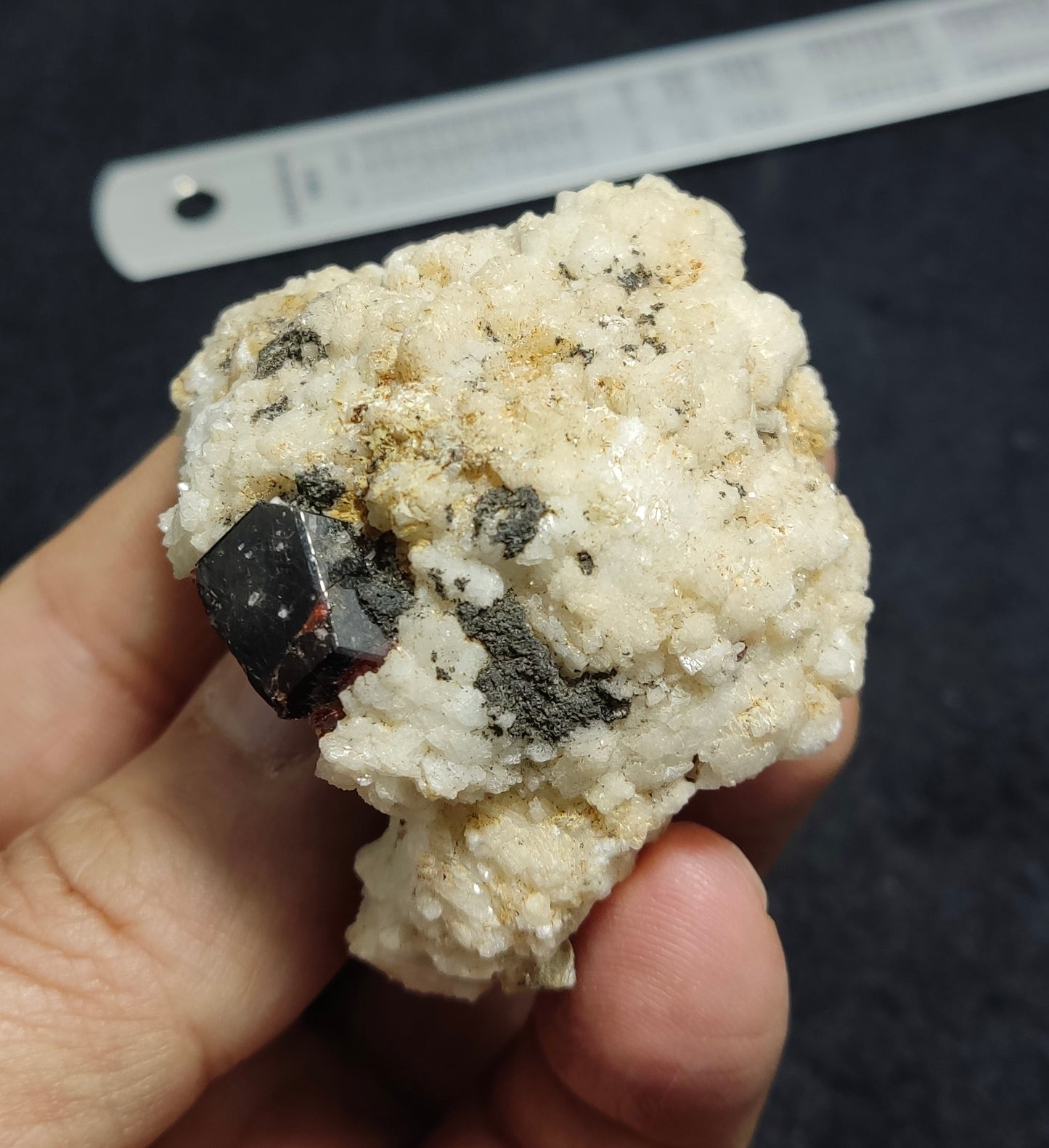 Spessartine garnet with albite and black tourmaline 104 grams