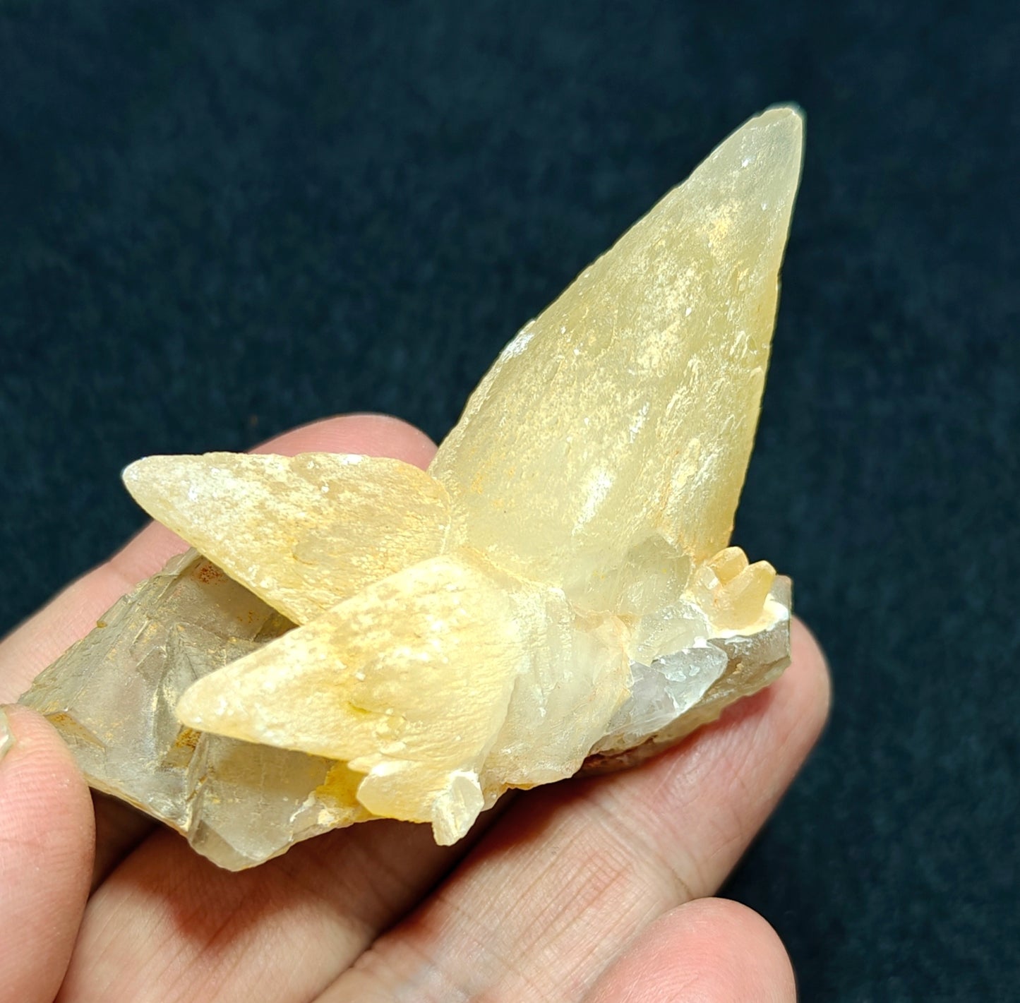 Single beautiful Dogteeth calcite crystals cluster with beautiful terminations with Fluorite combinations 80 grams