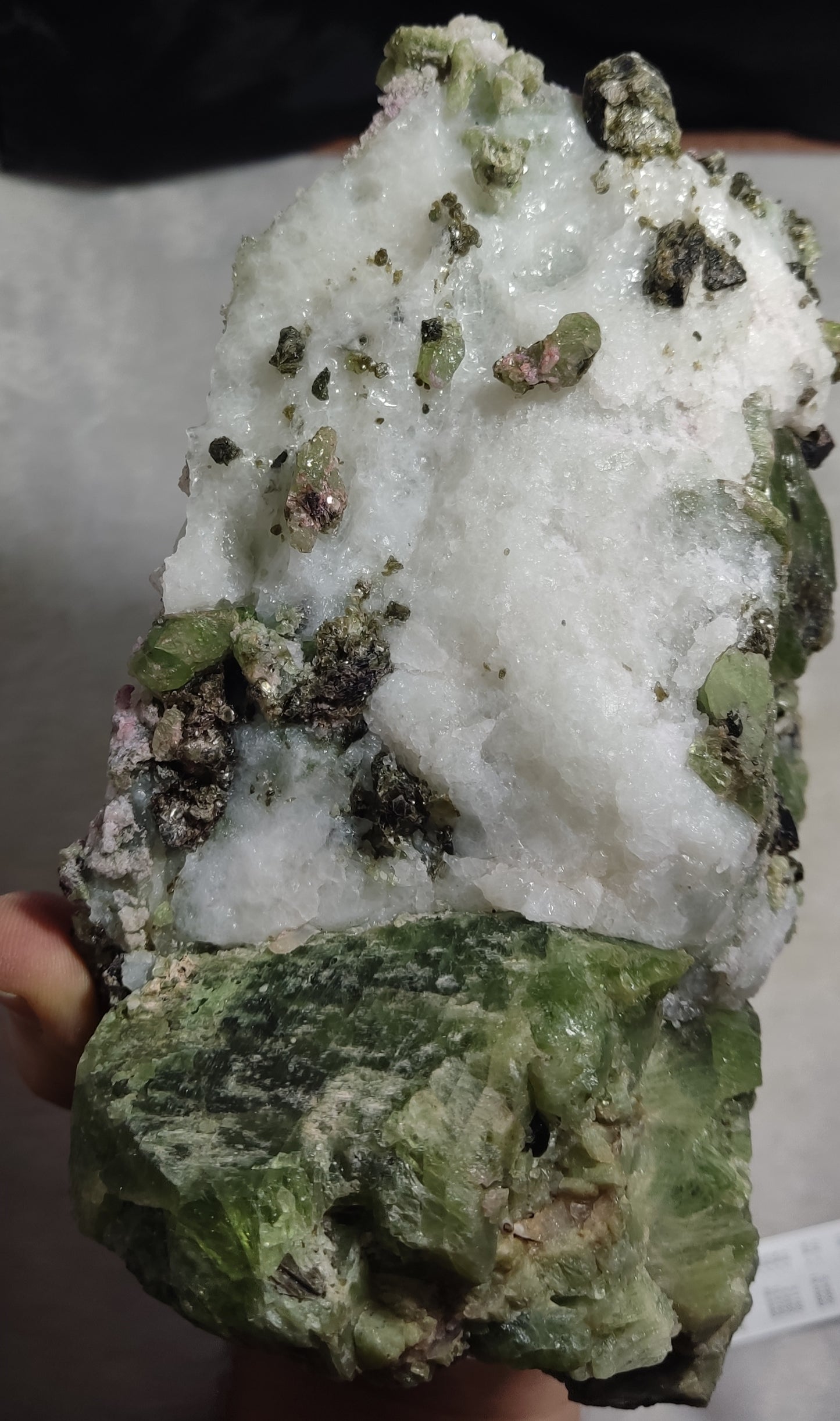 Large Green diopside crystals on matrix with mica 2400 grams