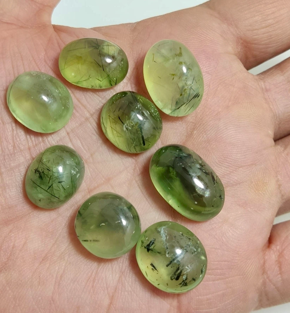 epidote included prehnite cabochons 8 Cabochons