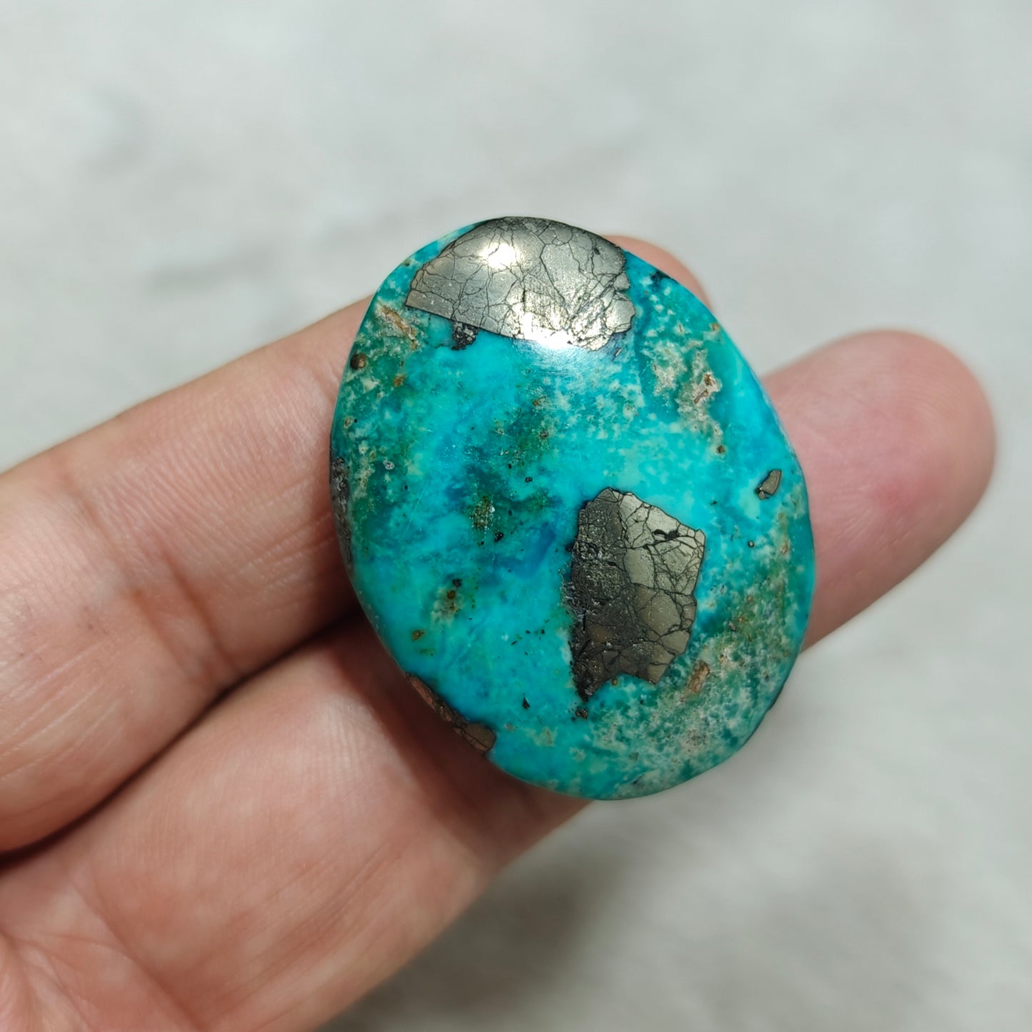 Single amazing natural turquoise cabochon with Pyrite 22 grams