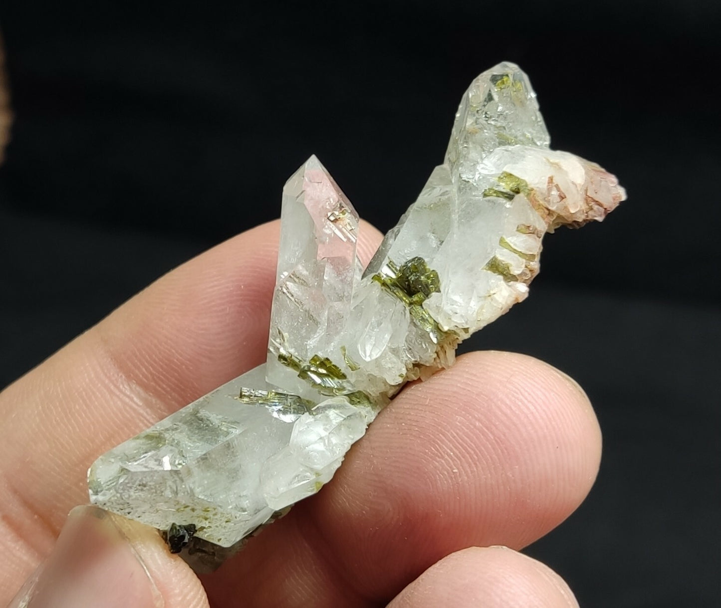 An aesthetic specimen of Epidote quartz cluster 19 grams