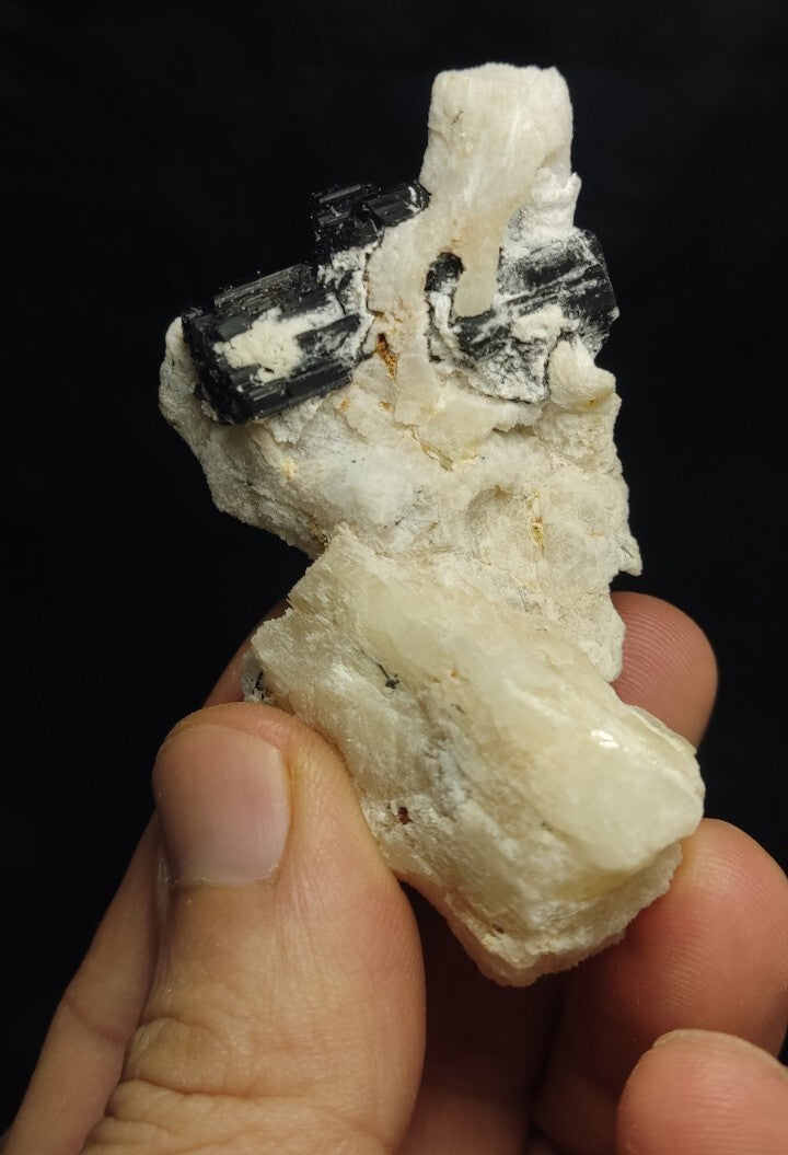 Natural Terminated Black Tourmaline Crystal with Feldspar/Albite 66 grams