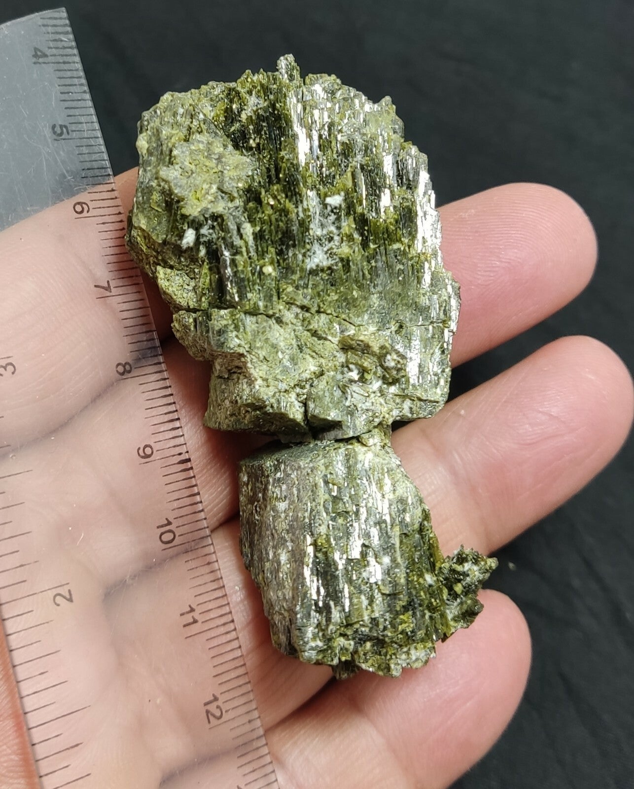 An aesthetic specimen of dark green color Epidote crystal spray 78 grams