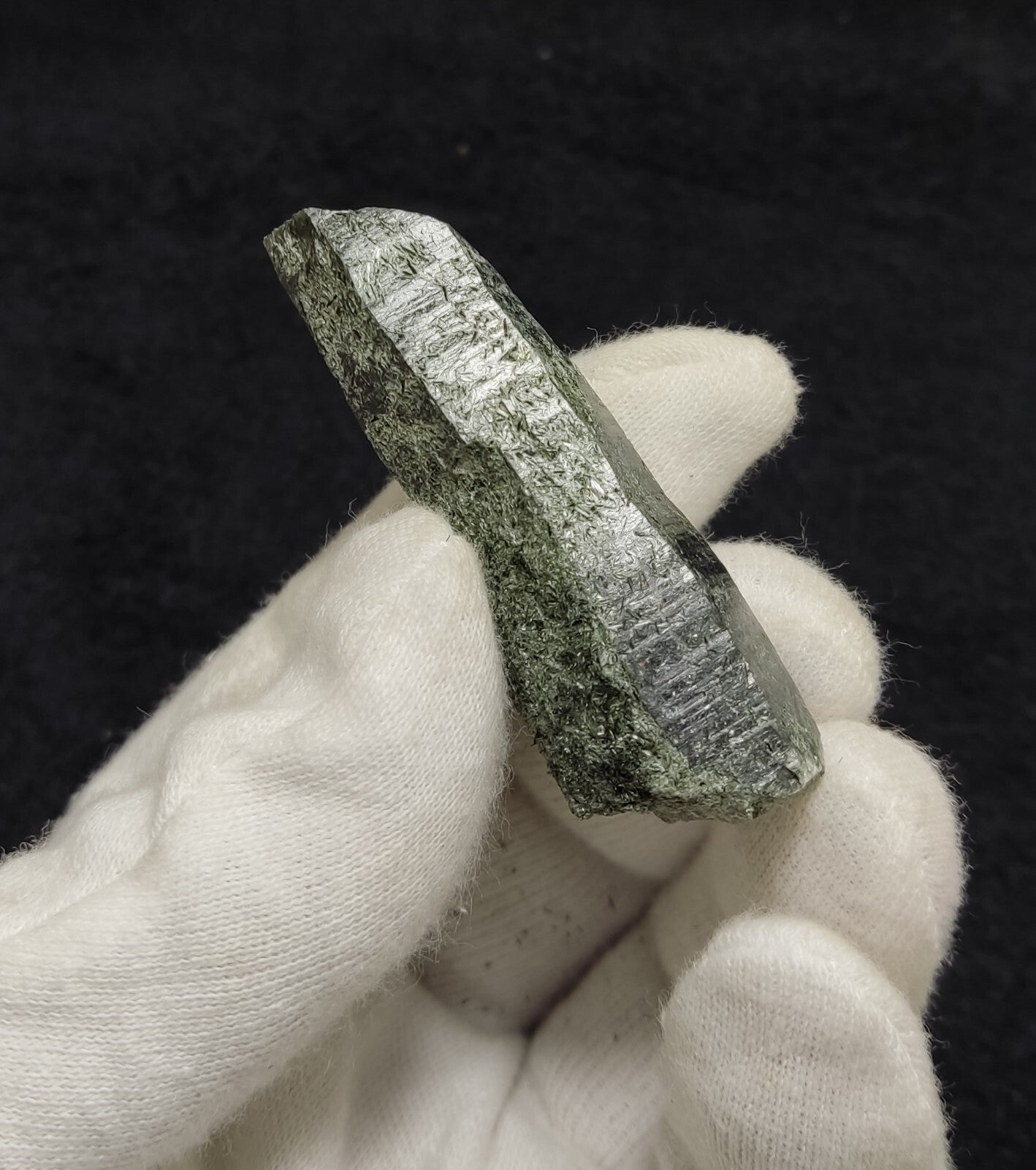 An Aesthetic Natural etched terminated Chlorite Quartz crystal specimen 32 grams