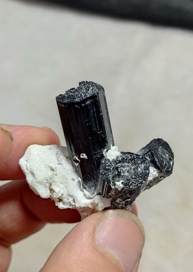 Natural Terminated Black Tourmaline Crystal Cluster with Albite 24 grams