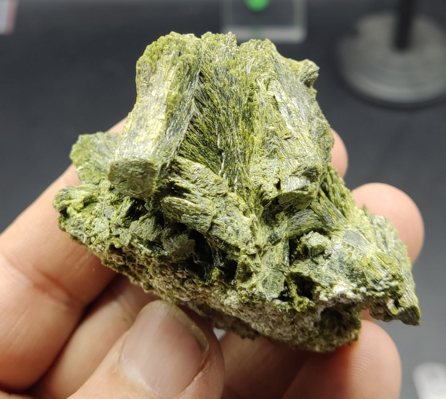 An aesthetic specimen of epidote crystal spray type 107 grams