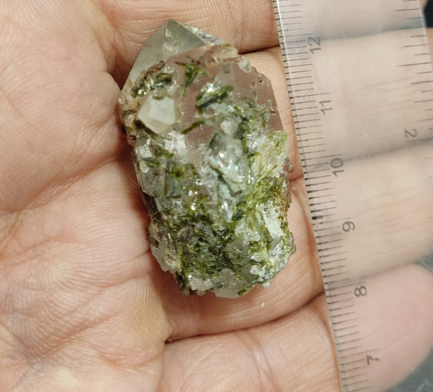 An aesthetic specimen of Epidote quartz cluster 22 grams