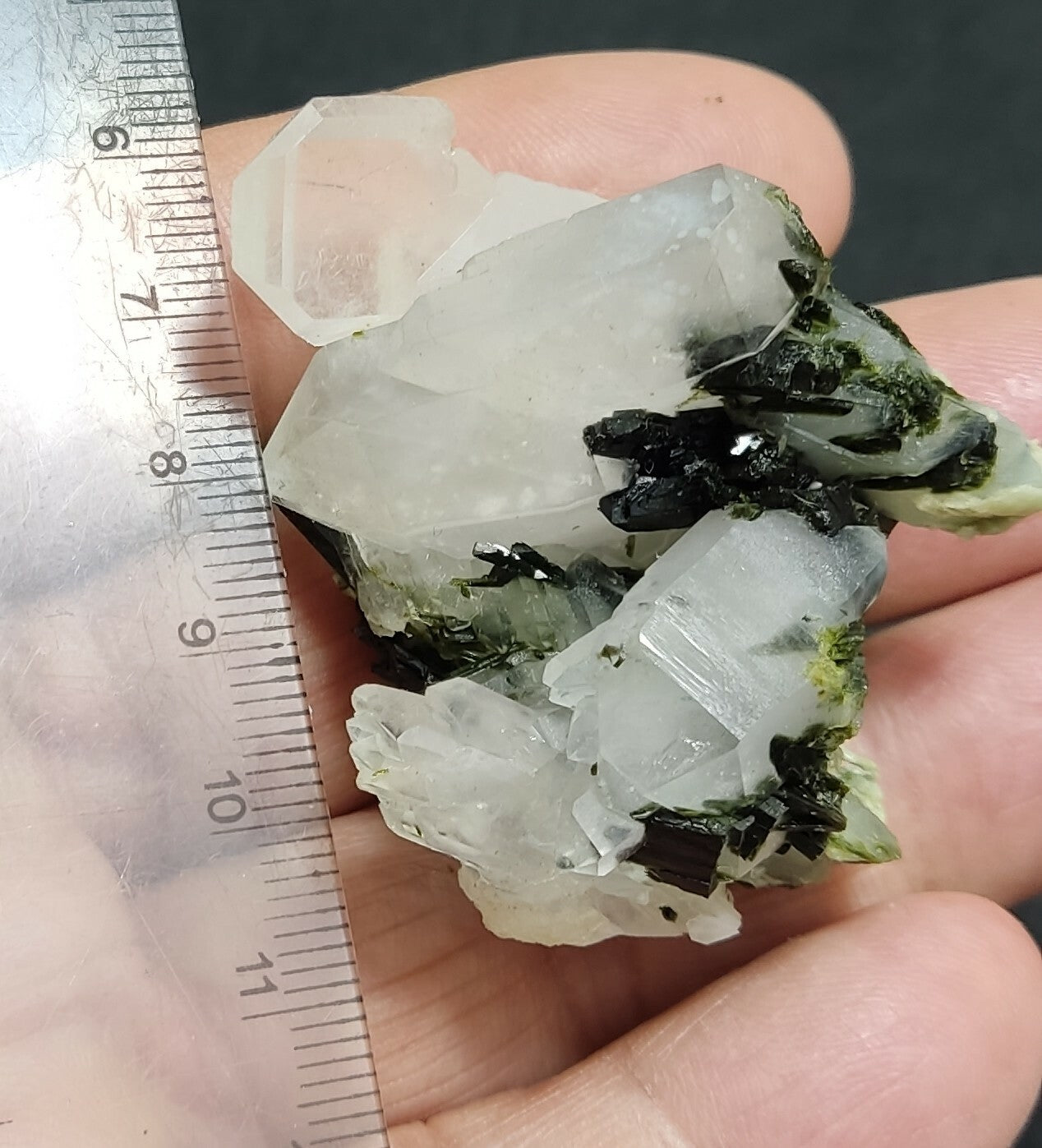 An aesthetic specimen of Epidote quartz cluster 44 grams