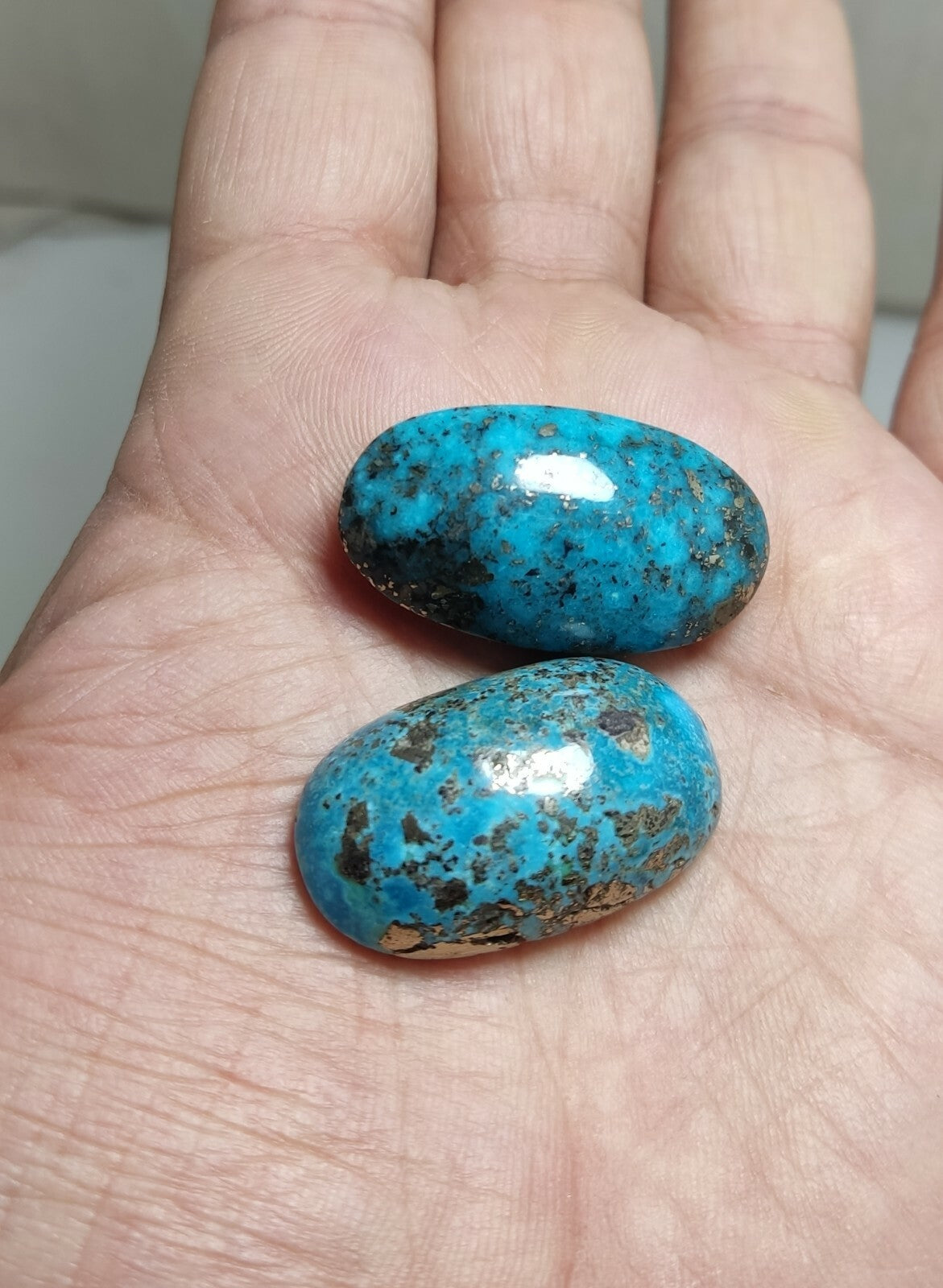 Two turquoise cabochons 22.5 grams both