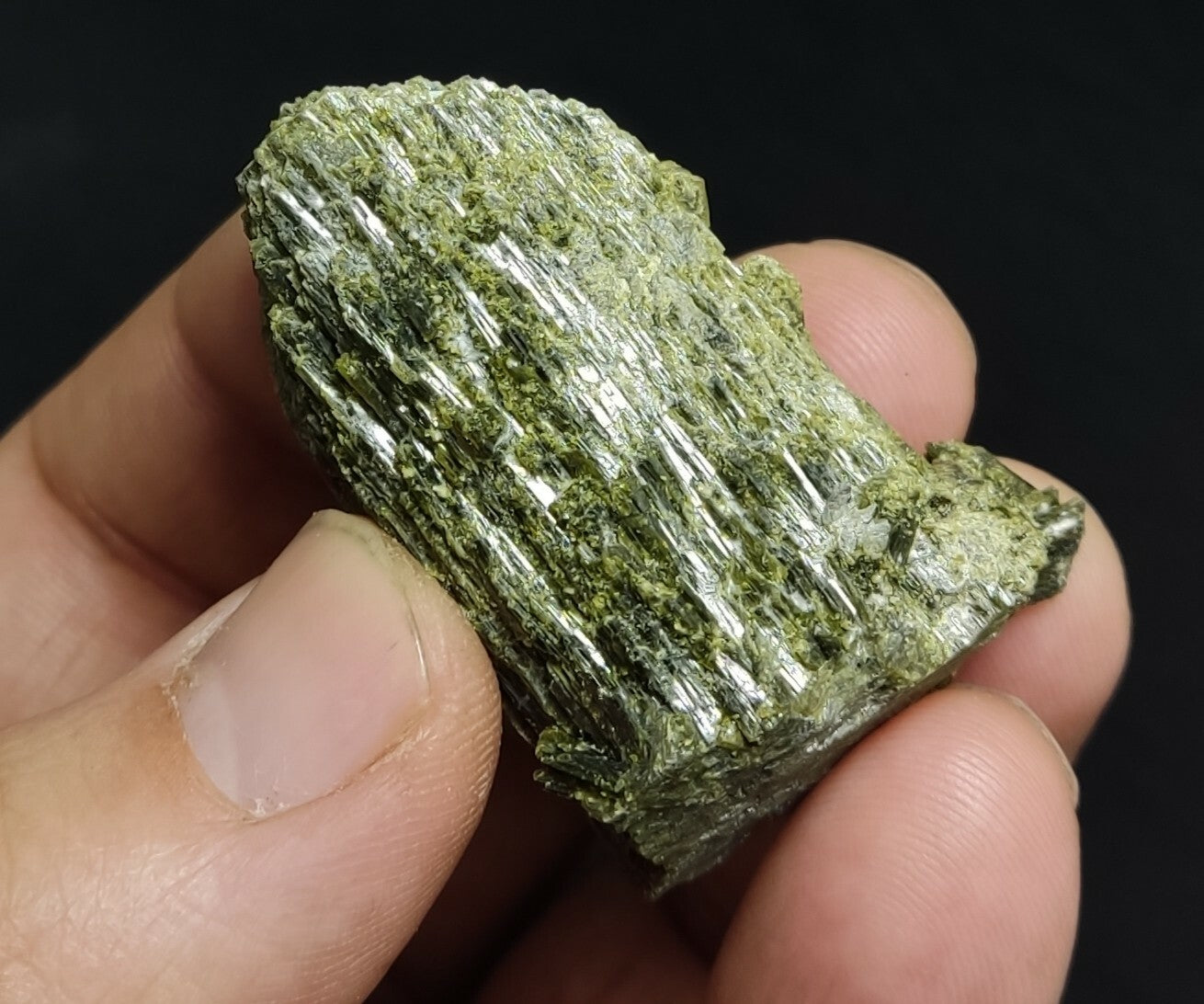 An aesthetic specimen of dark green color Epidote crystal spray 44 grams