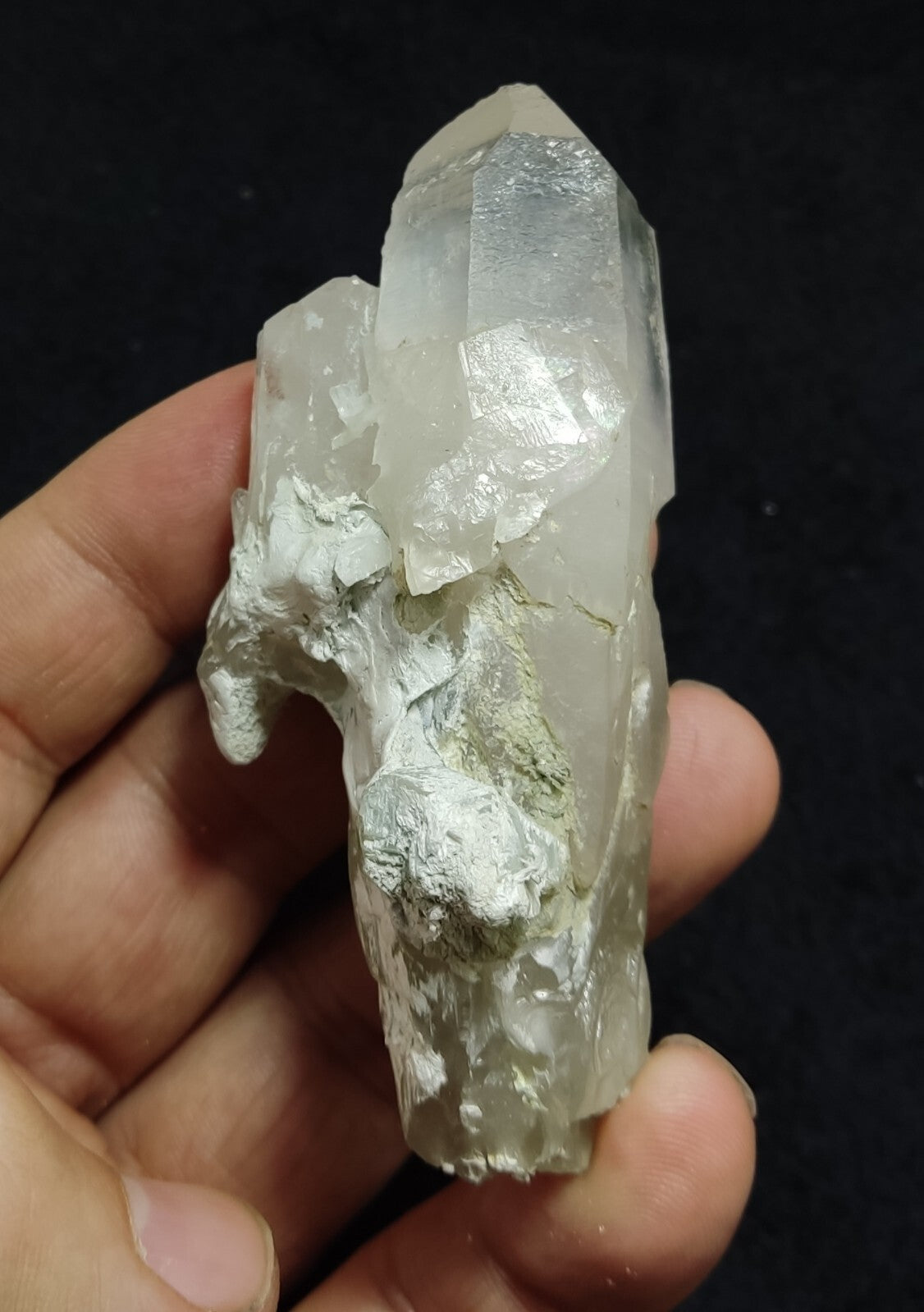 Aesthetic specimen of quartz crystal with unique amphibole inclusion 101 grams