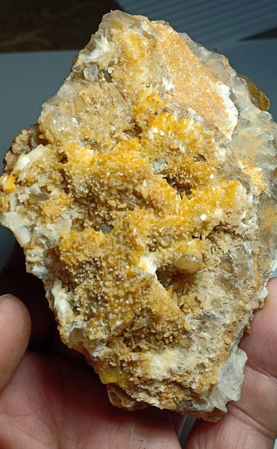 An Aesthetic specimen of Fluorite with Calcite sprinkled on top and Barite combination 280g