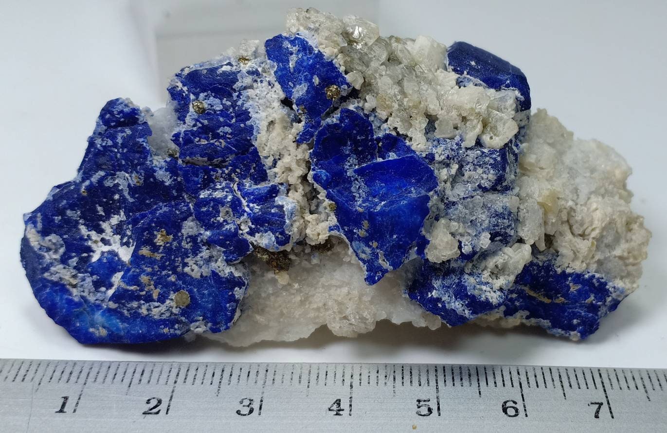 An Aesthetic specimen of Lazurite on Calcite and Marble with Pyrite