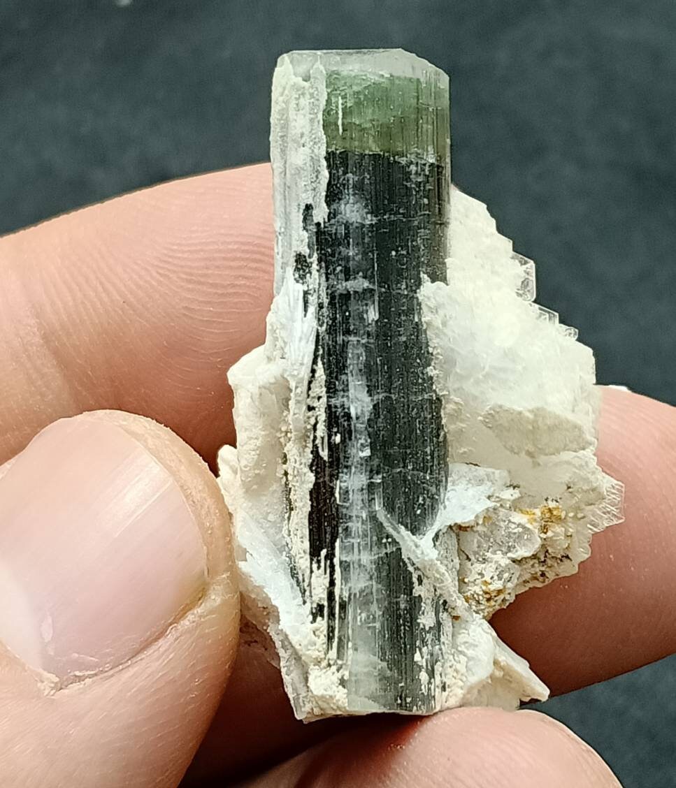 An amazing tricolor Tourmaline crystal with associated flower like albite formations from Gilgit Pakistan 12 grams