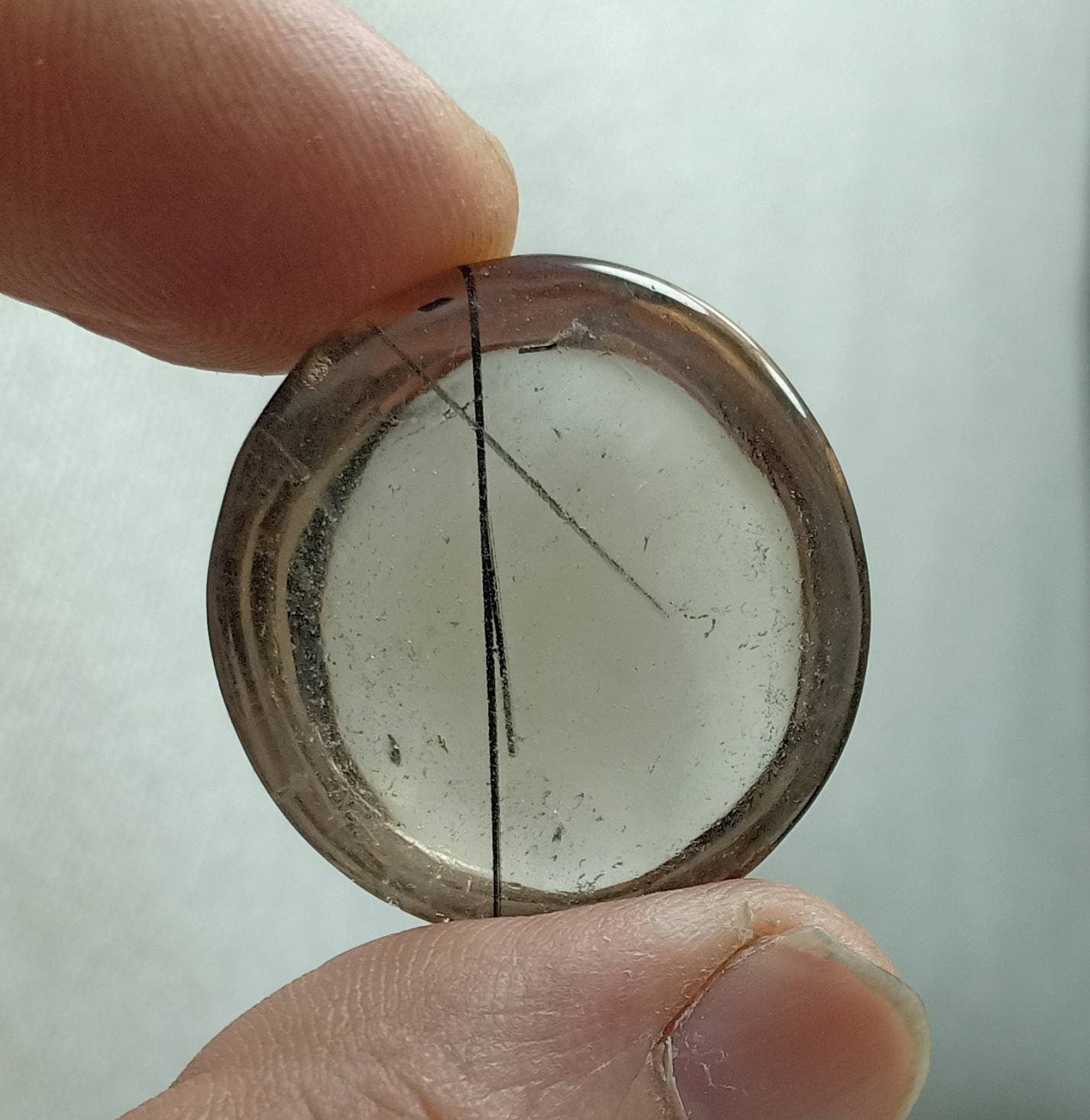 Tourmaline included smoky Quartz cabochon 64 carats