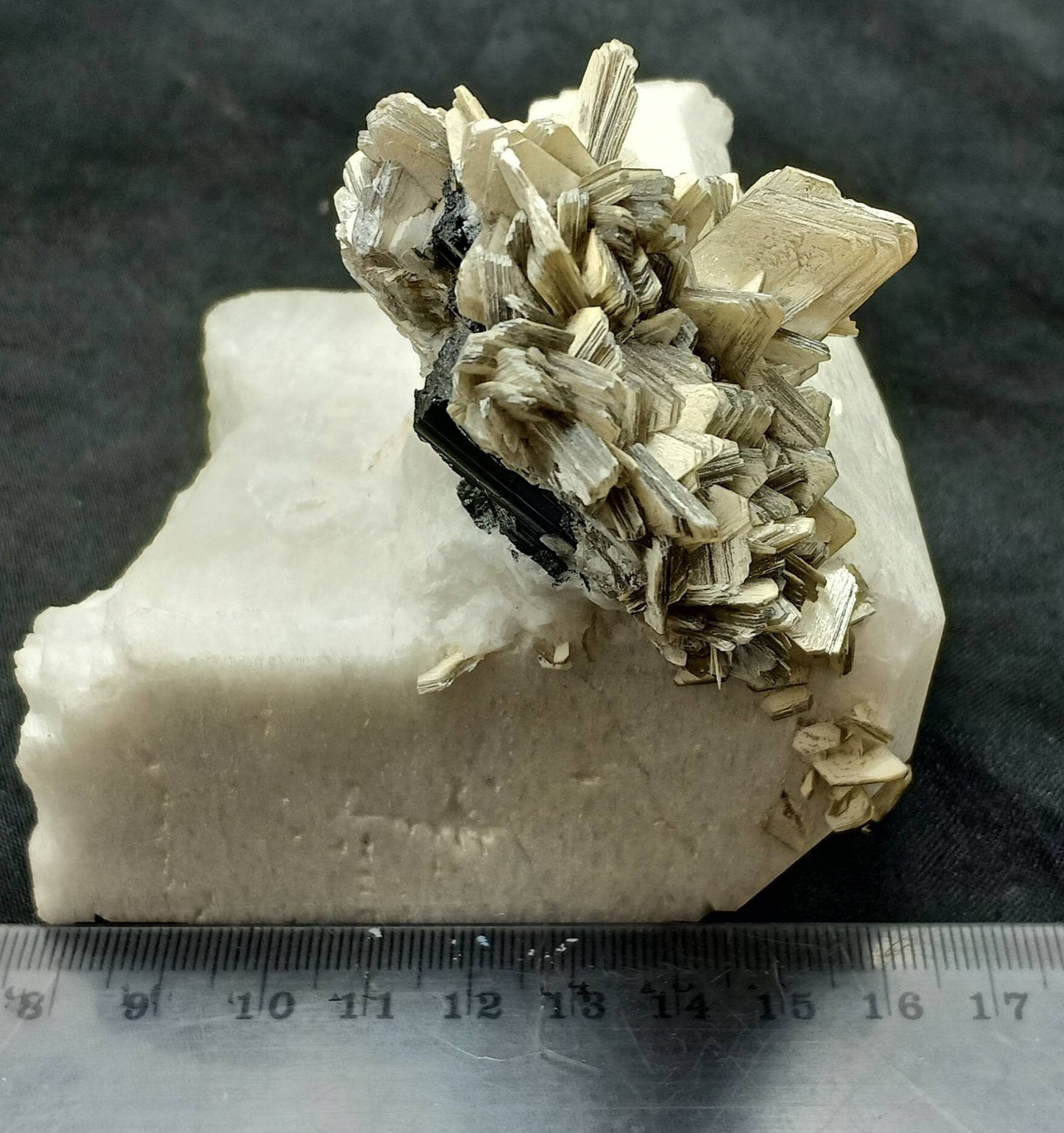 An Aesthetic Natural specimen of combination of Albite, etched Schorl, and Muscovite 498 grams