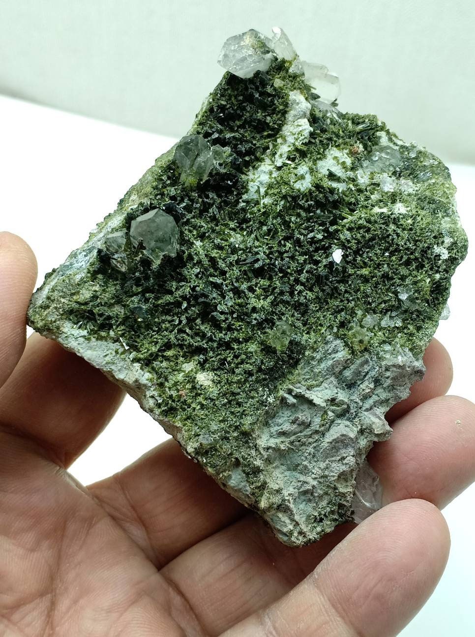 An amazing double sided quartz and Epidote crystals cluster with beautiful terminations 194 grams