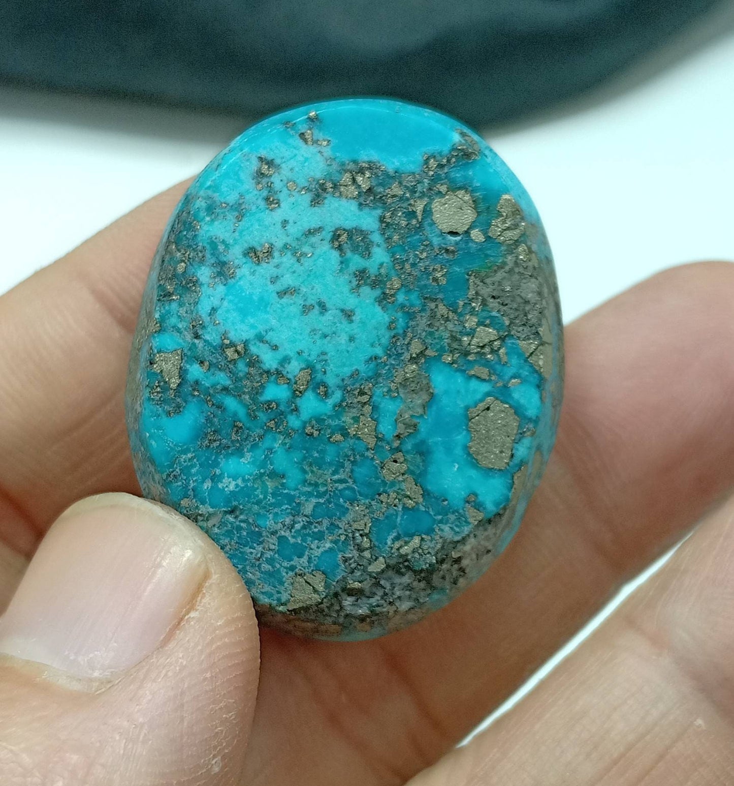Single amazing natural turquoise cabochon with Pyrite 28.5 grams