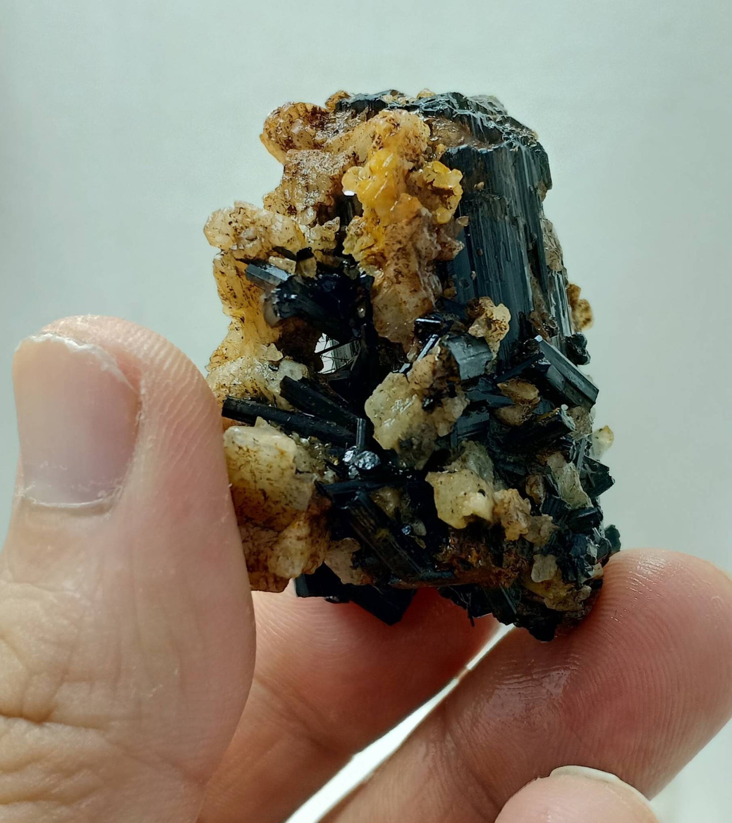 Natural Tourmaline crystals cluster on matrix with Albite 66 grams