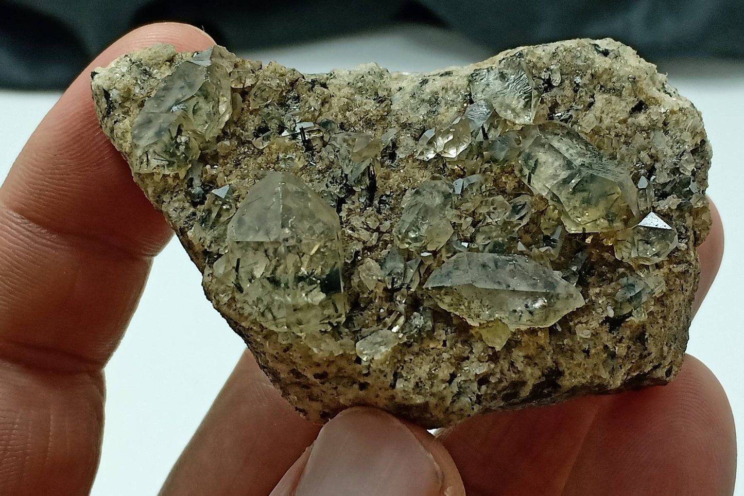 An amazing specimen of aegirine included double terminated Quartz Crystals cluster on matrix of granite 95 grams