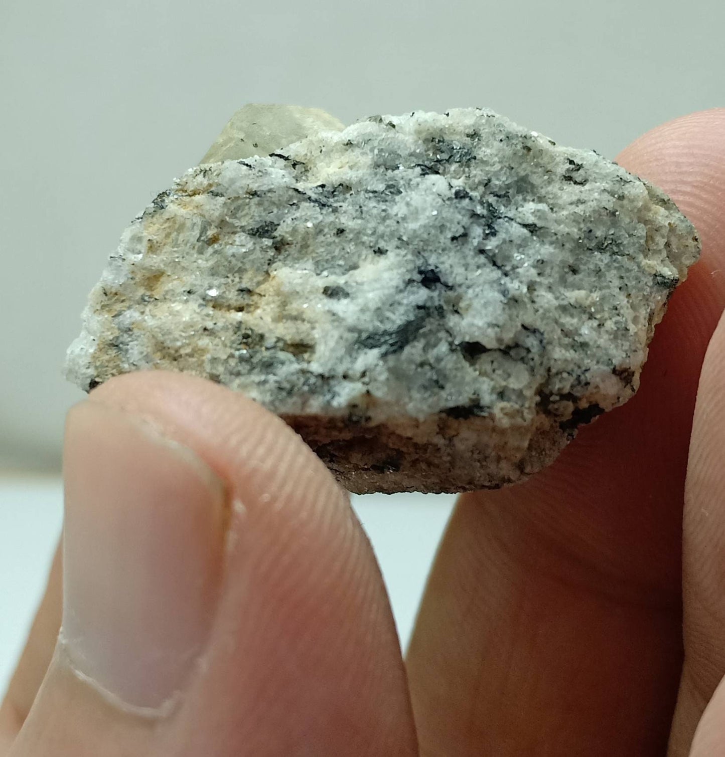 Green Fluorite Crystal specimen on matrix of granite and aegirine inclusions 27 grams