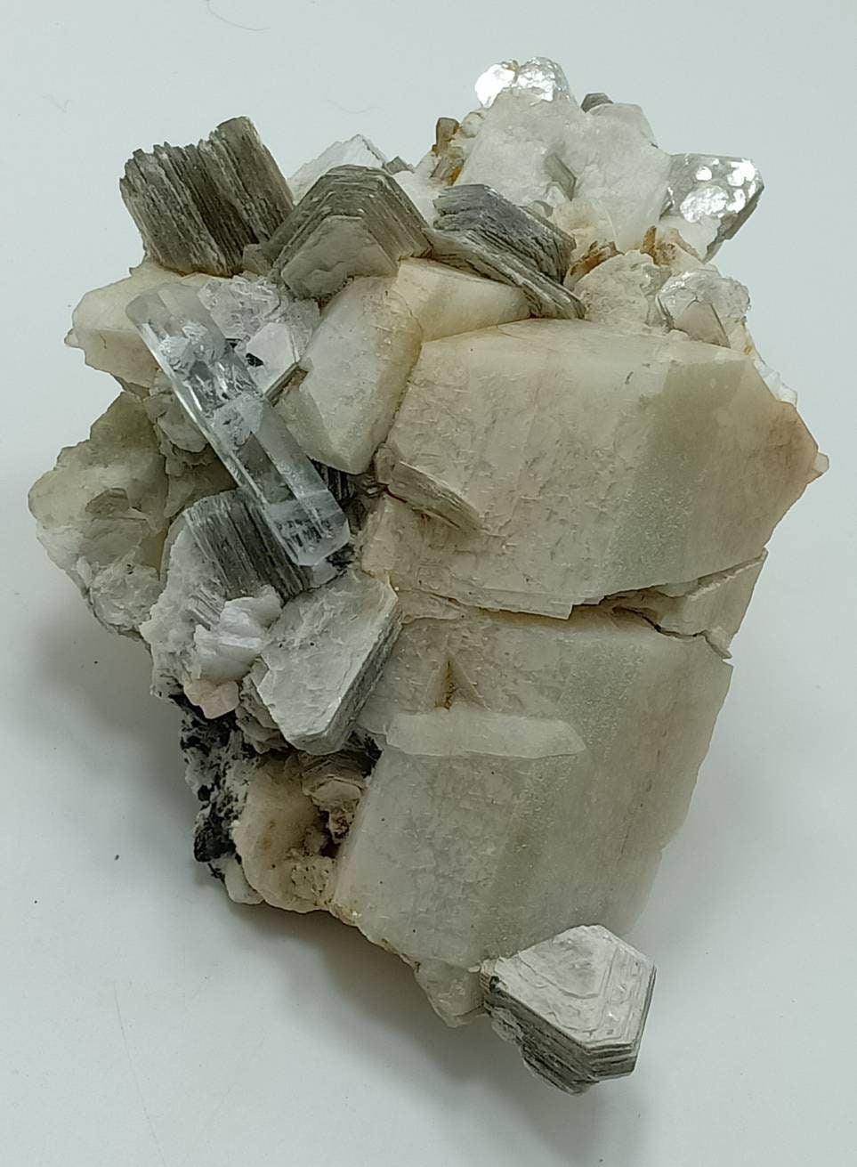 Aquamarine Crystal on matrix of Feldspar with Mica and schorl 452 grams