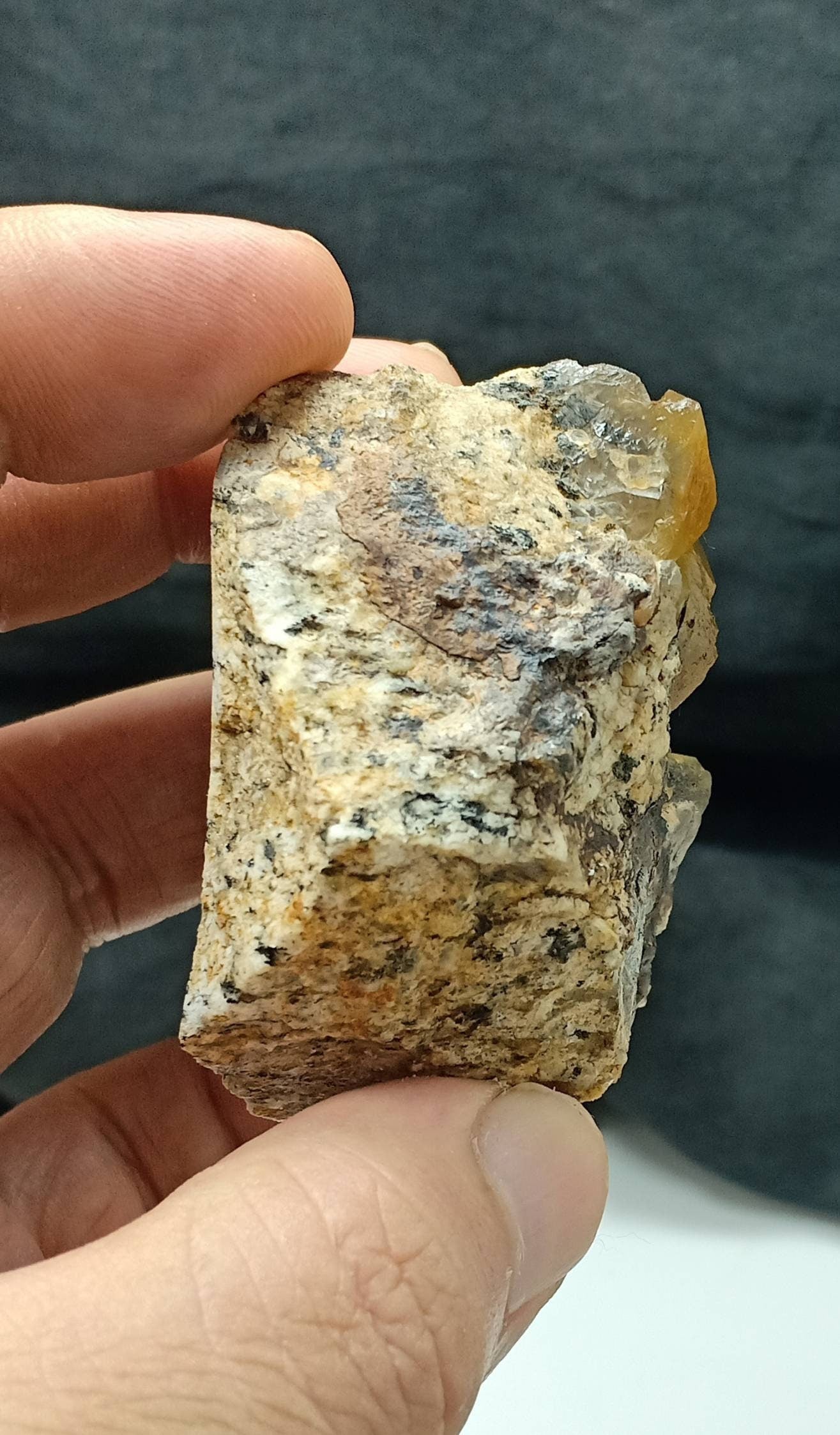 Astrophyllite included terminated Quartz Crystals cluster with aegirine on matrix of granite 144 grams